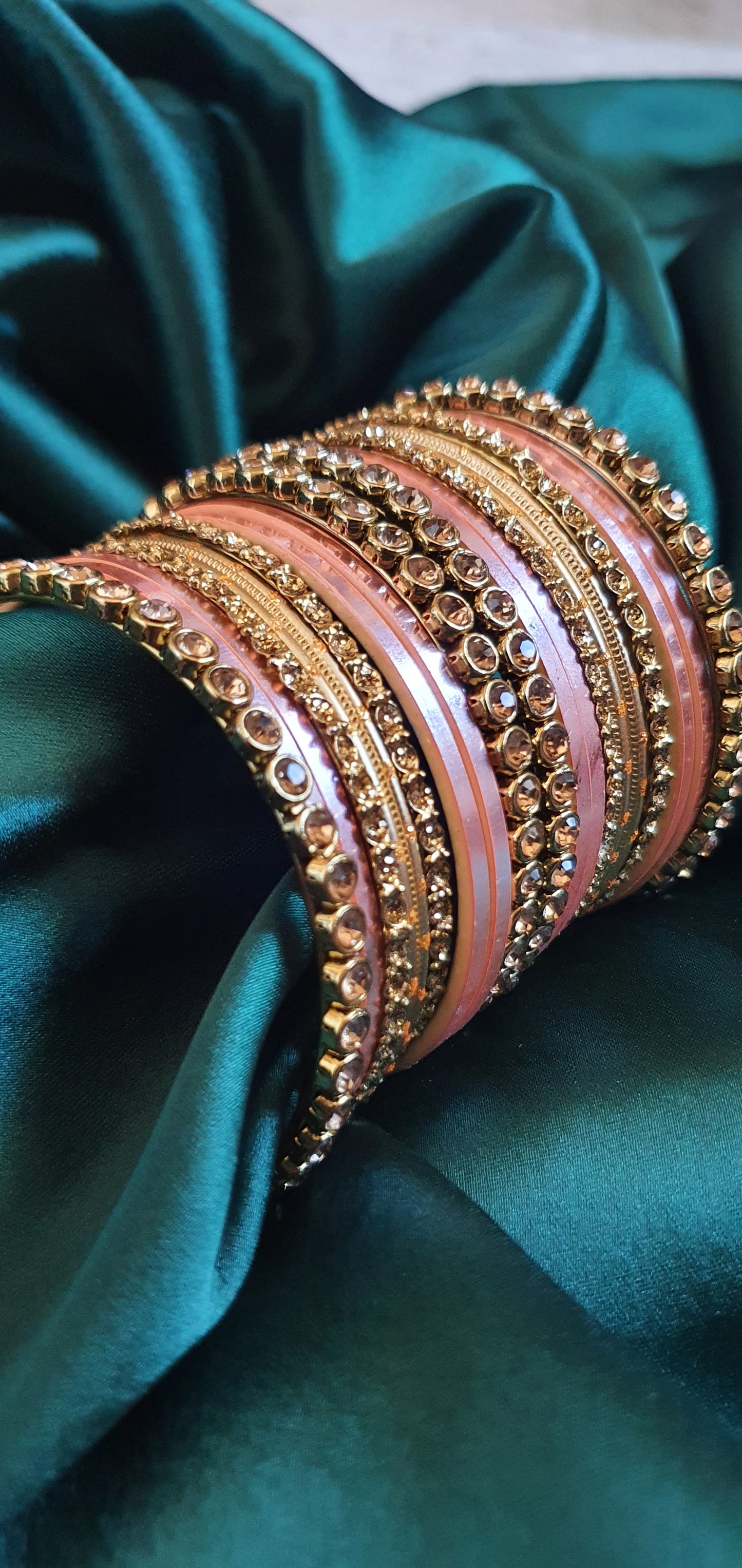 PINK & GOLD STONE BANGLE SET