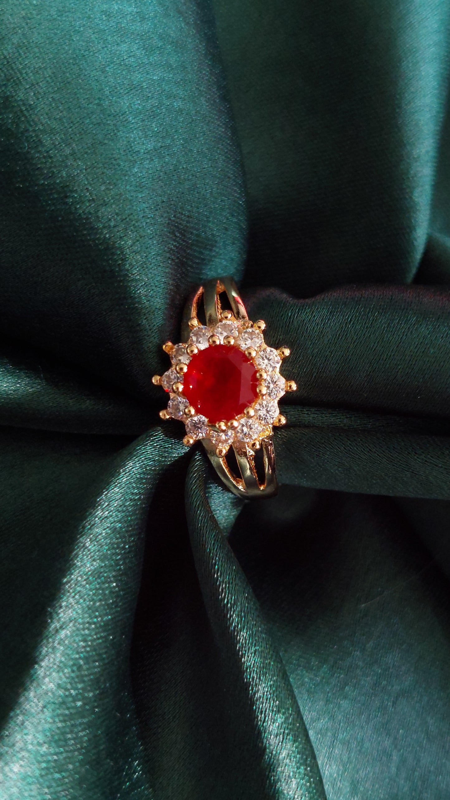RUBY RED & WHITE A.D STONE RING