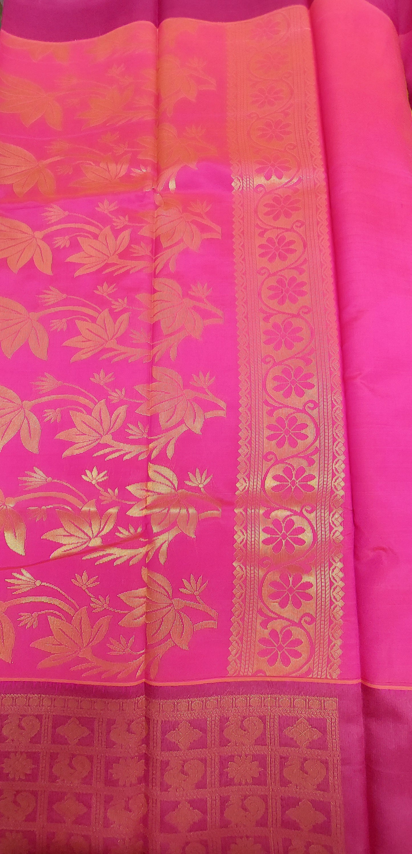PEACOCK GREEN & HOT PINK COTTON SAREE