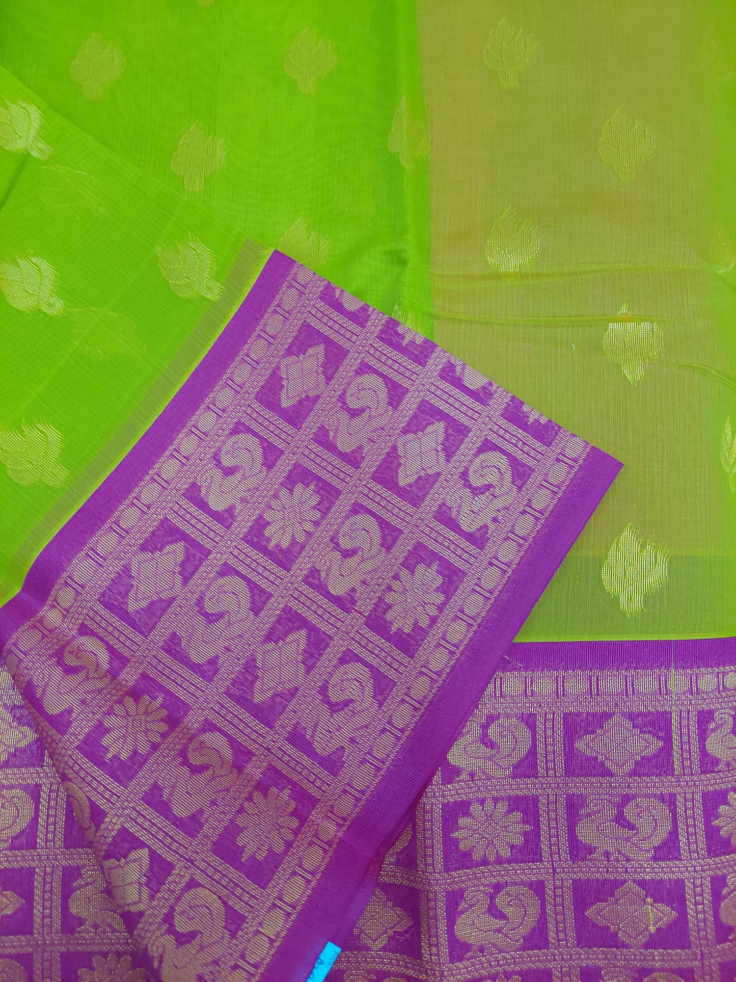 PEACOCK GREEN & HOT PINK COTTON SAREE