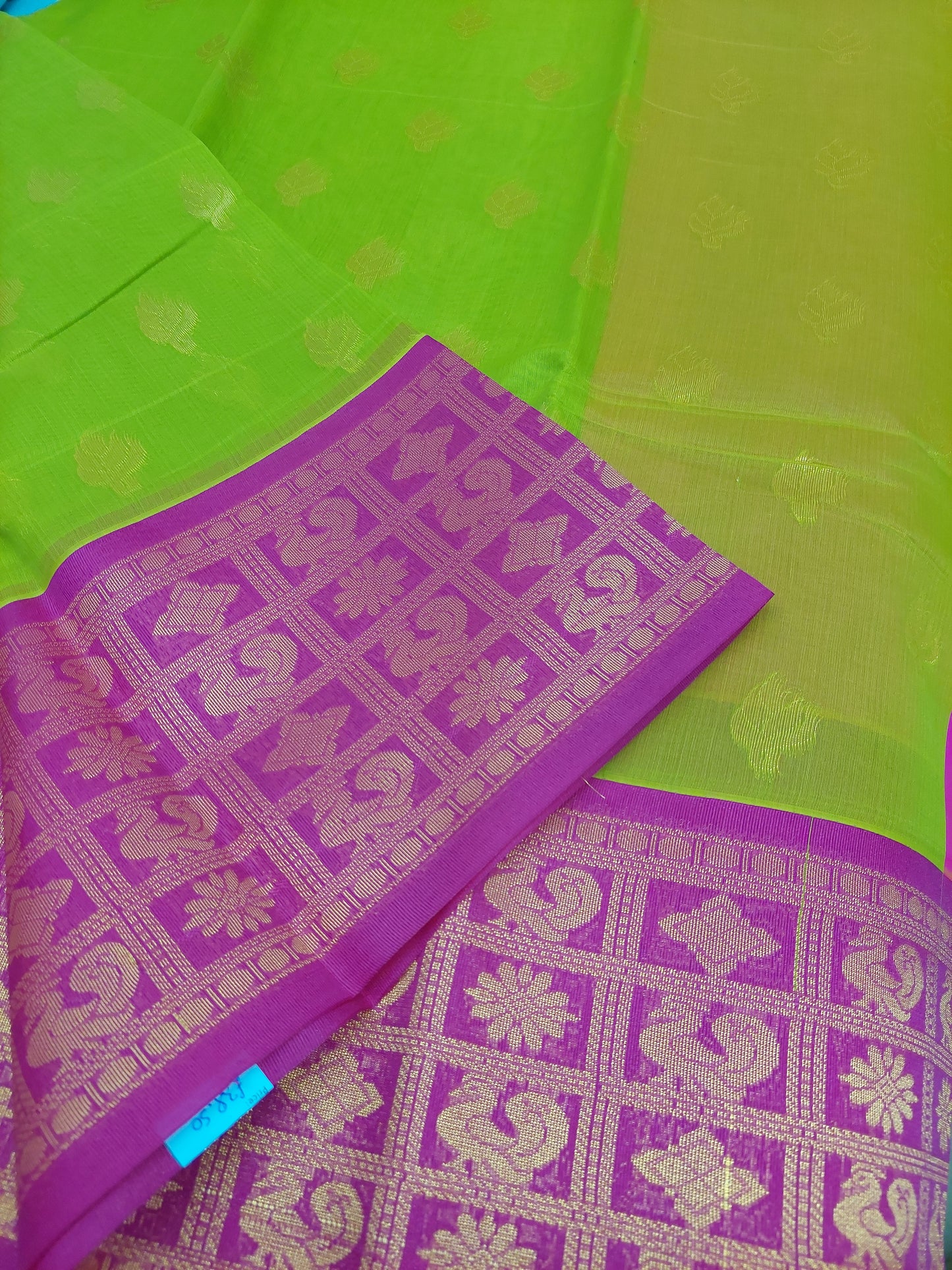 PEACOCK GREEN & HOT PINK COTTON SAREE