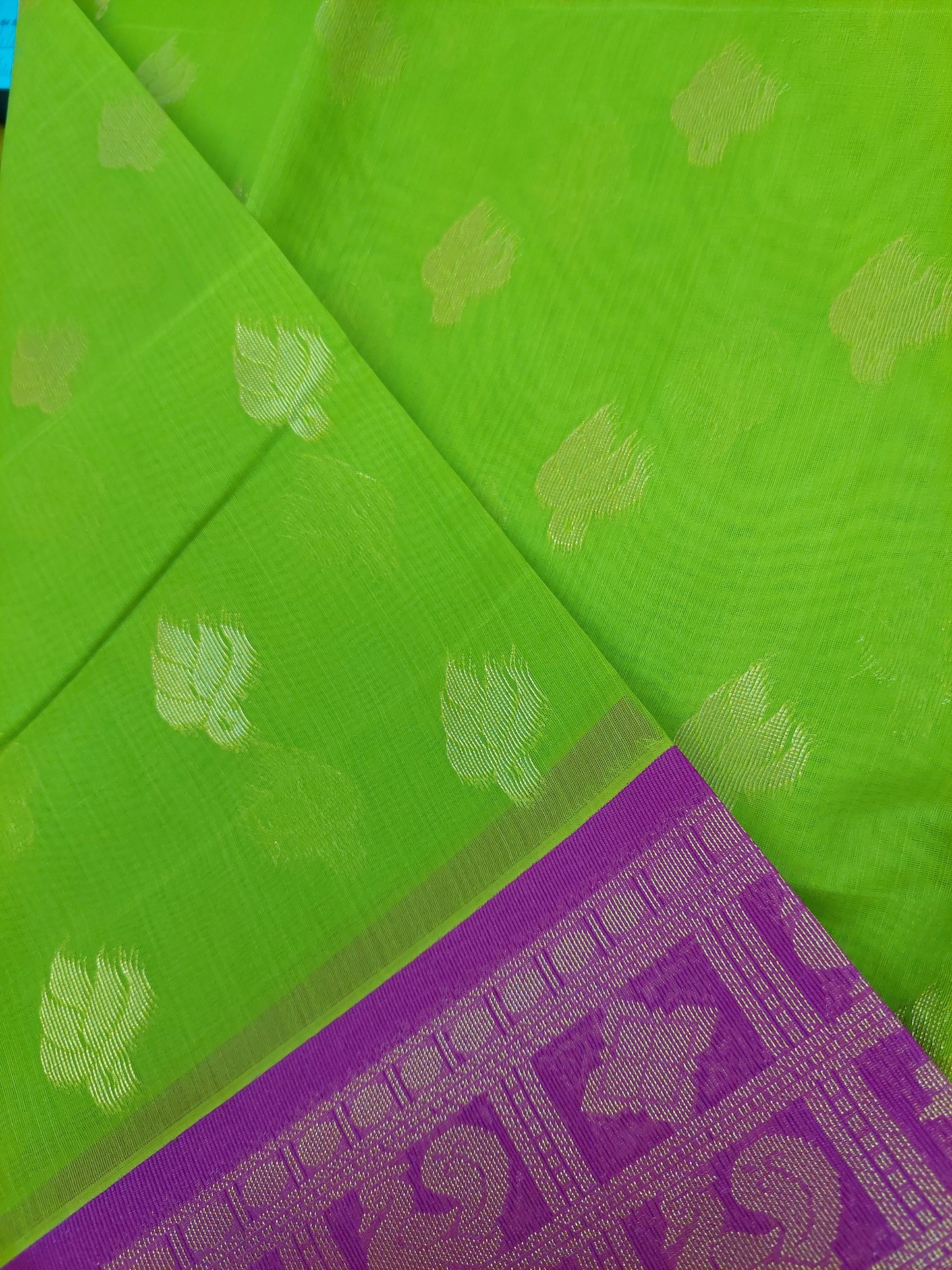 PEACOCK GREEN & HOT PINK COTTON SAREE