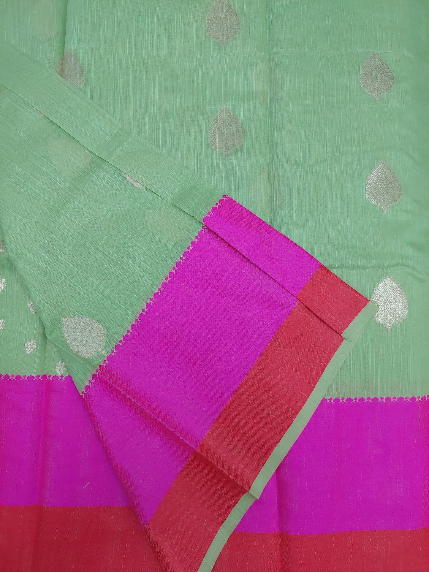 MINT GREEN COTTON SAREE WITH BRONZE EMBROIDERY