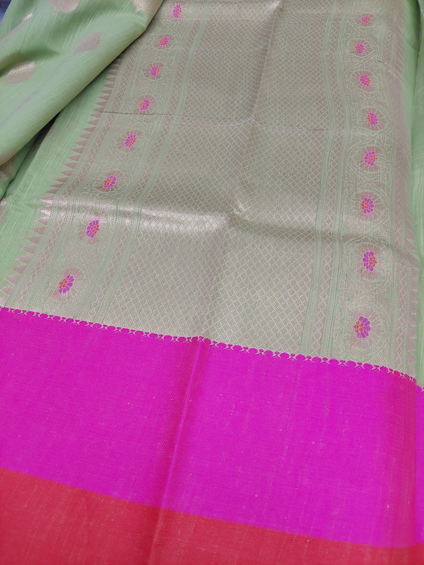 MINT GREEN COTTON SAREE WITH BRONZE EMBROIDERY