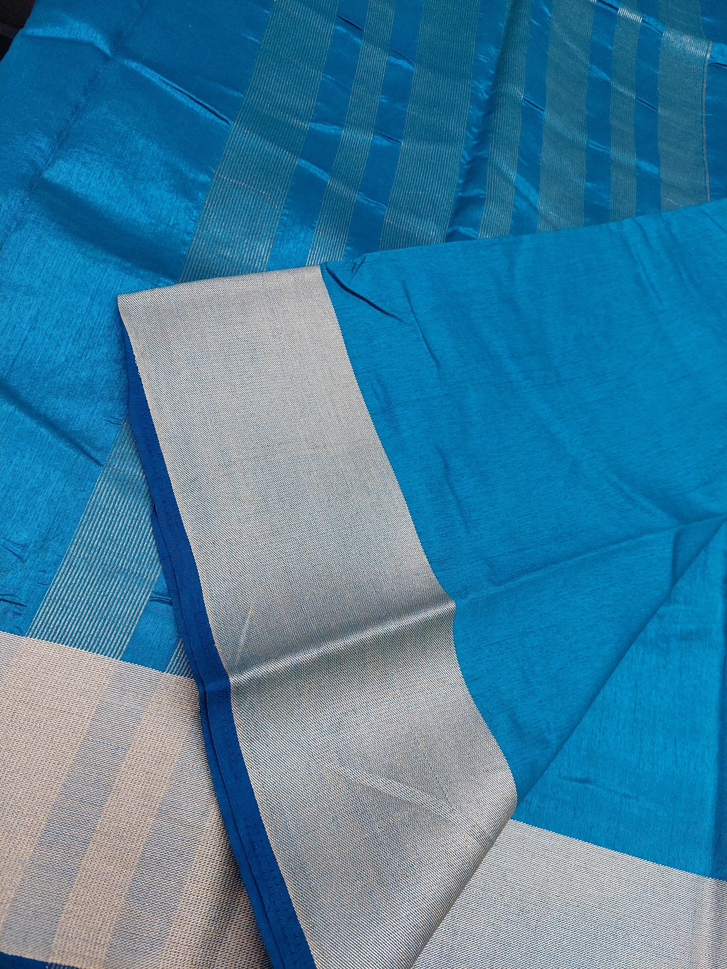 TEAL COTTON SAREE GOLD BORDER