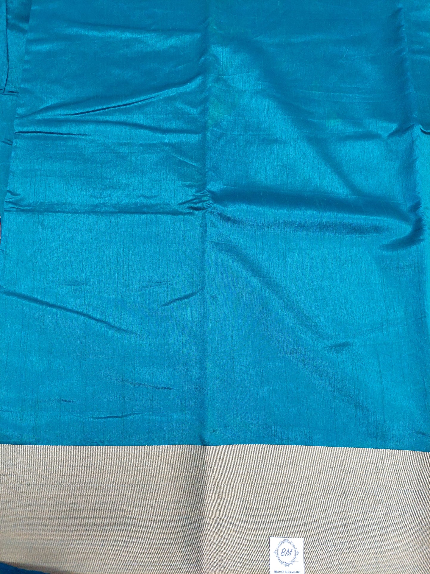 TEAL COTTON SAREE GOLD BORDER