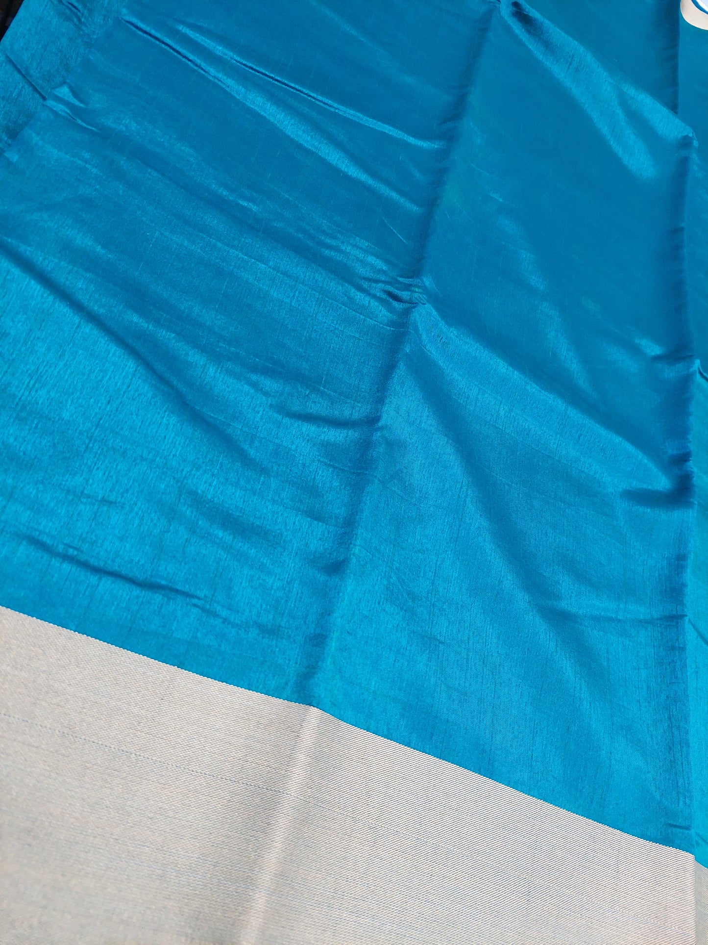TEAL COTTON SAREE GOLD BORDER