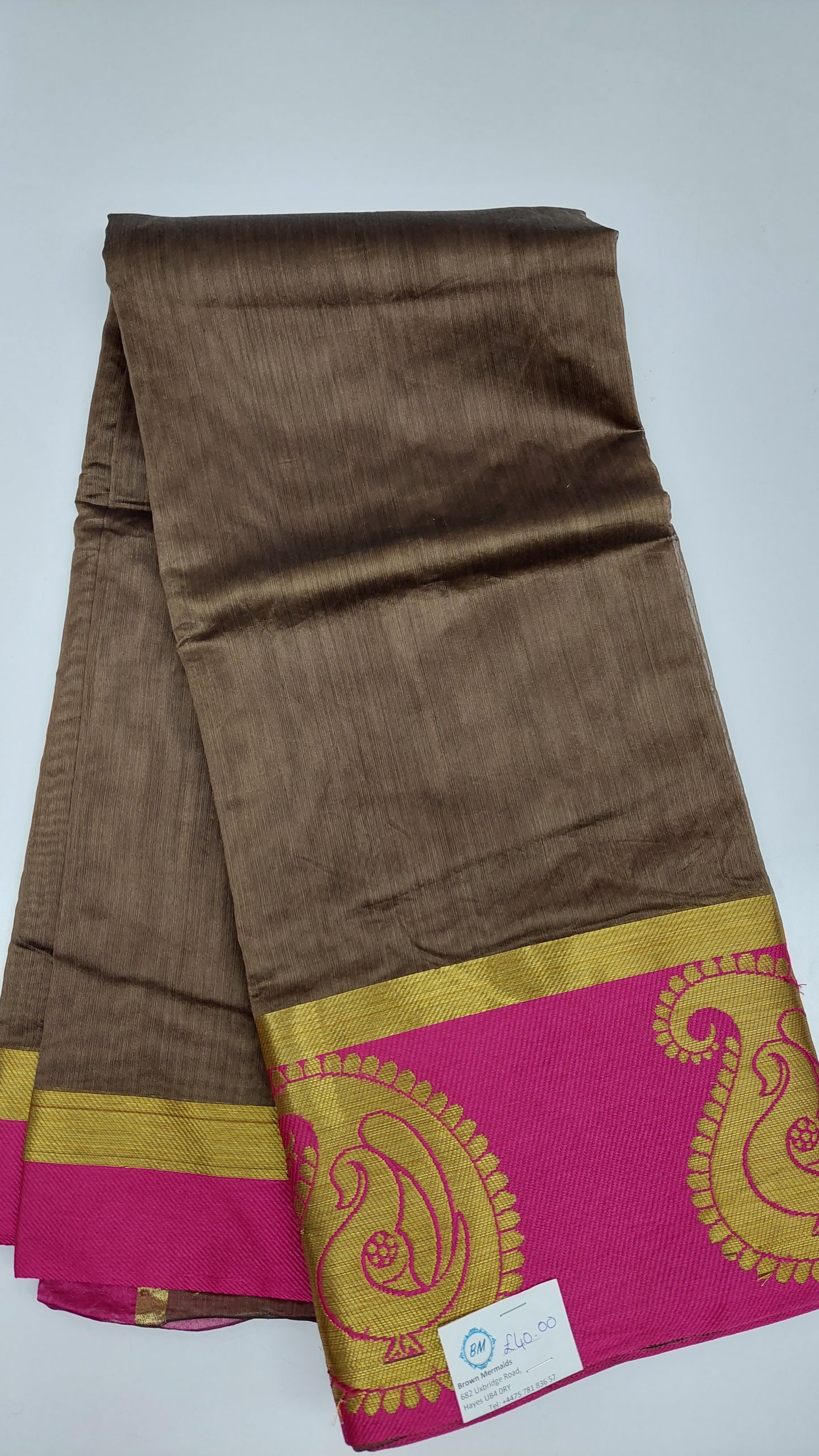 BROWN & PINK COTTON SAREE