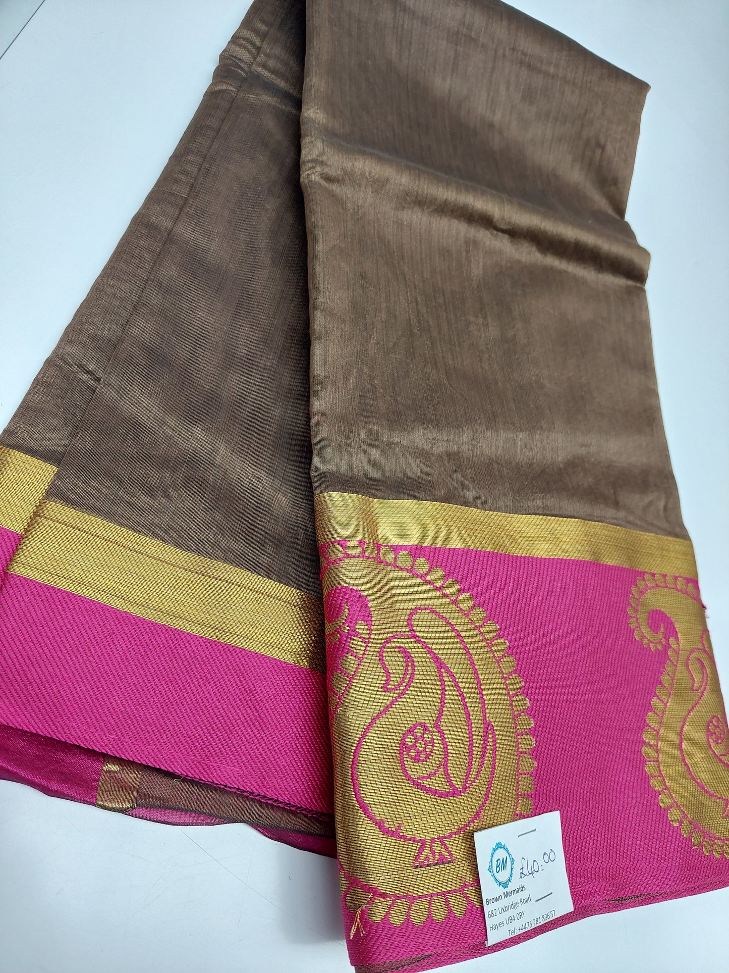 BROWN & PINK COTTON SAREE