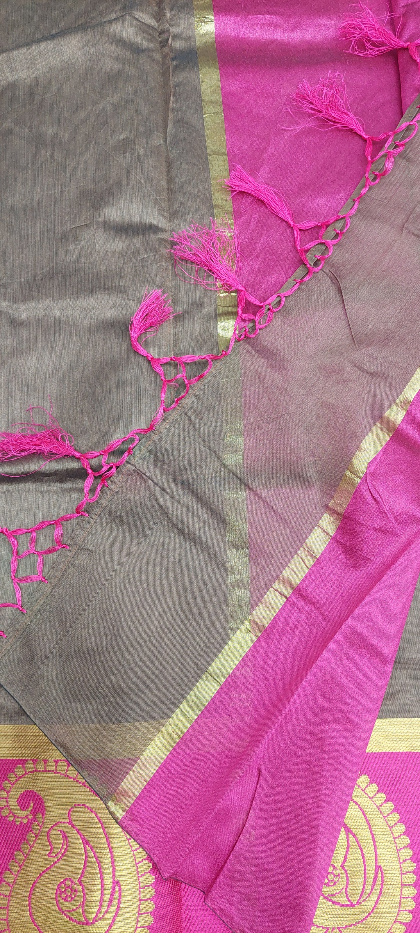 BROWN & PINK COTTON SAREE