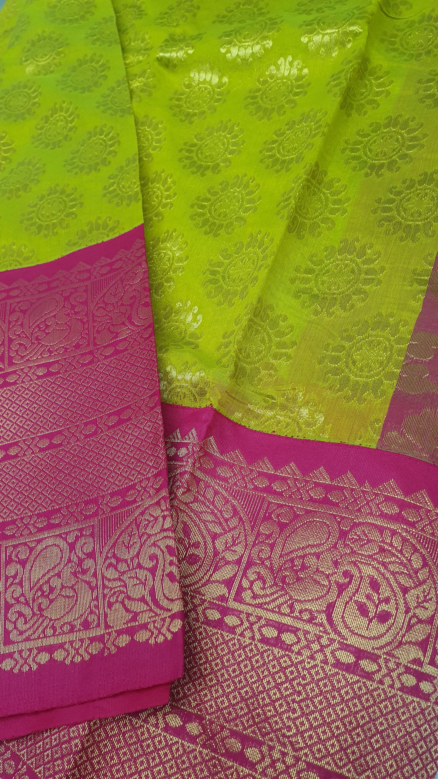 PARROT GREEN & PINK SAREE