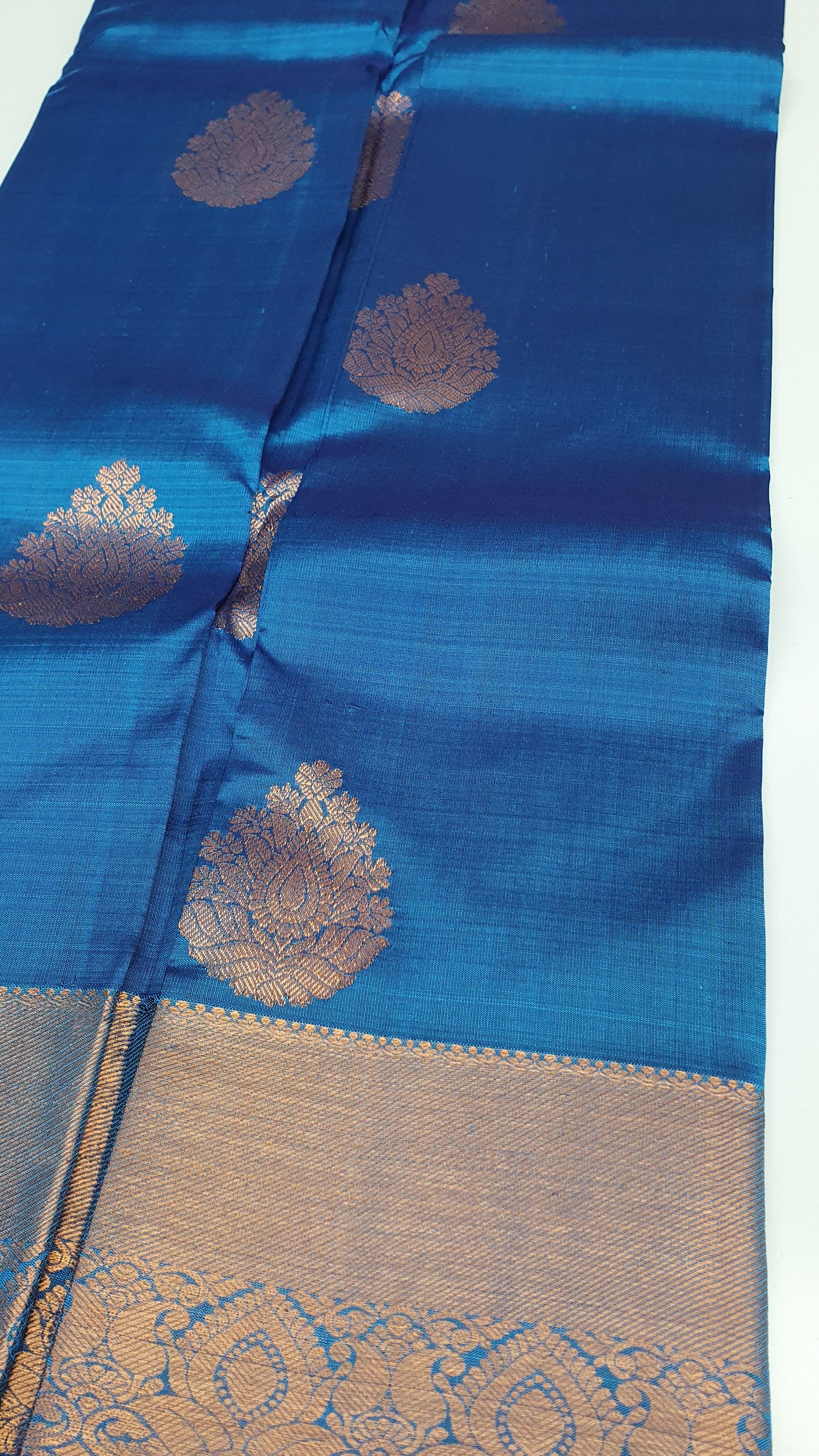 BLUE KANJIPURAM WITH COPPER ZARI