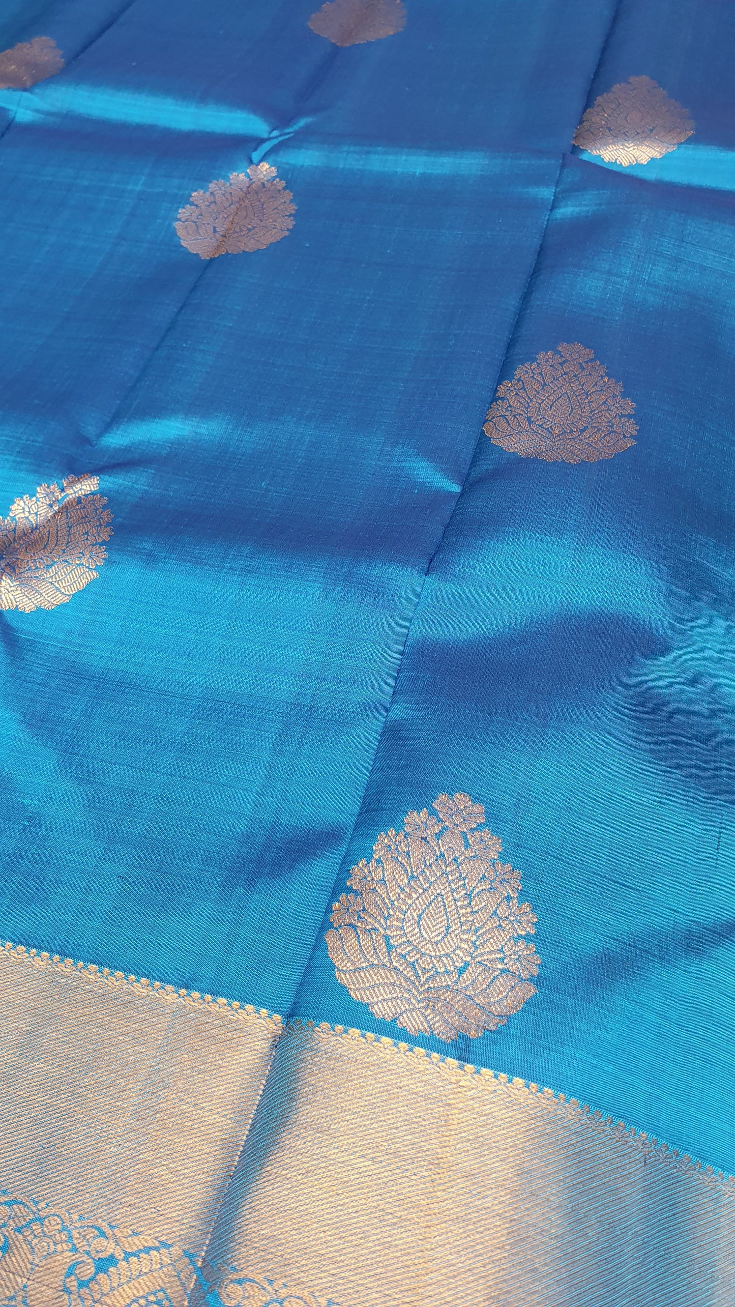 BLUE KANJIPURAM WITH COPPER ZARI