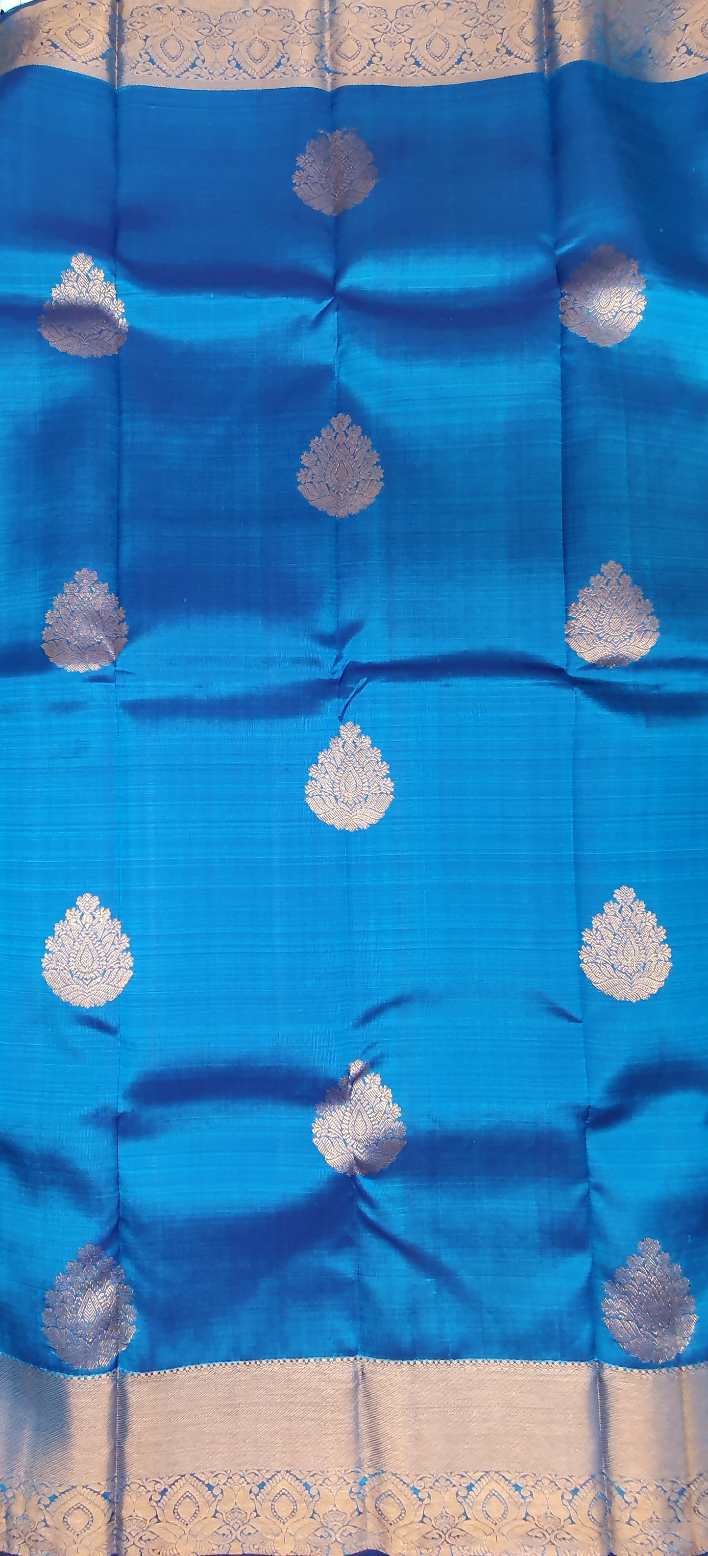 BLUE KANJIPURAM WITH COPPER ZARI