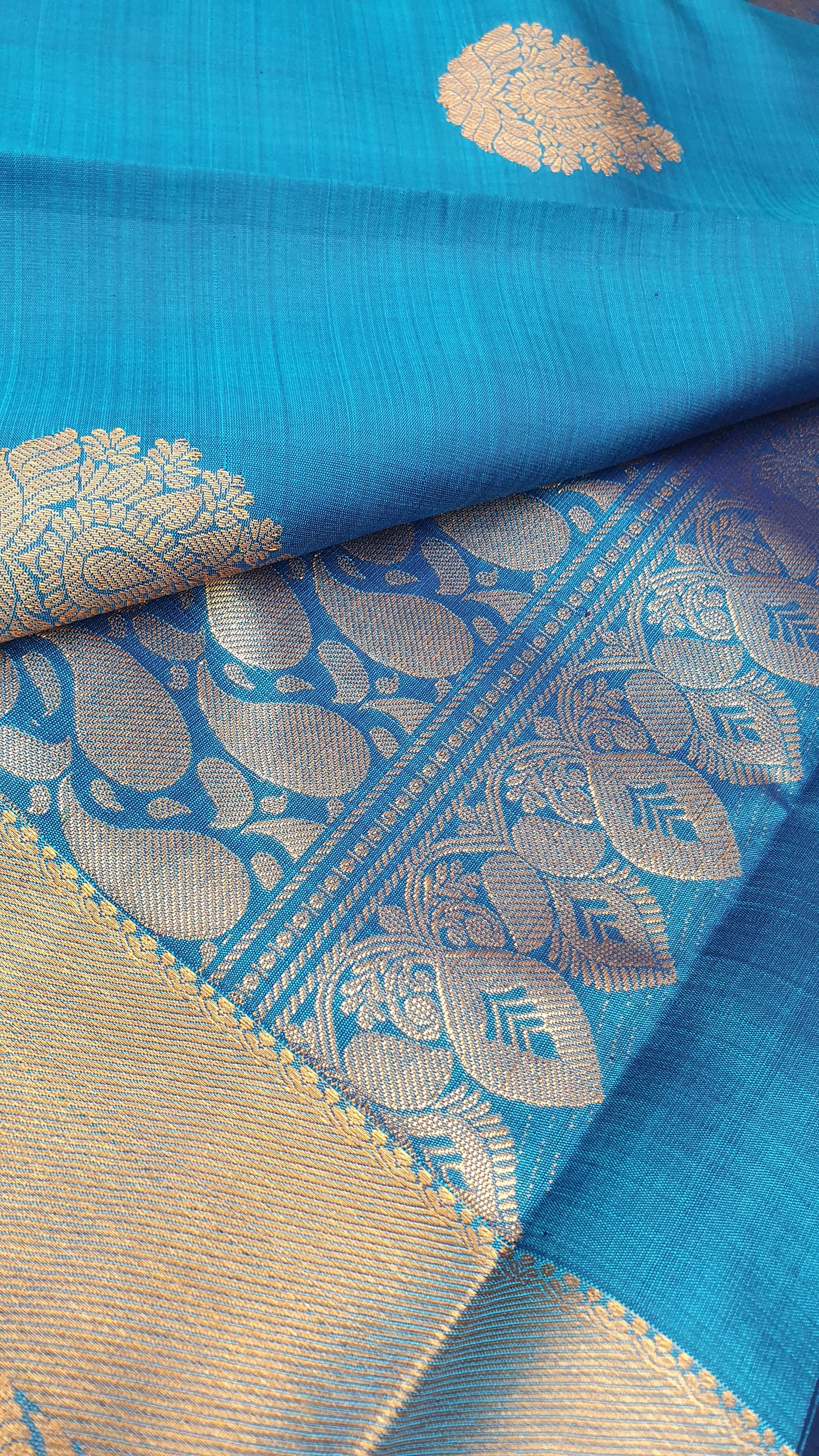 BLUE KANJIPURAM WITH COPPER ZARI