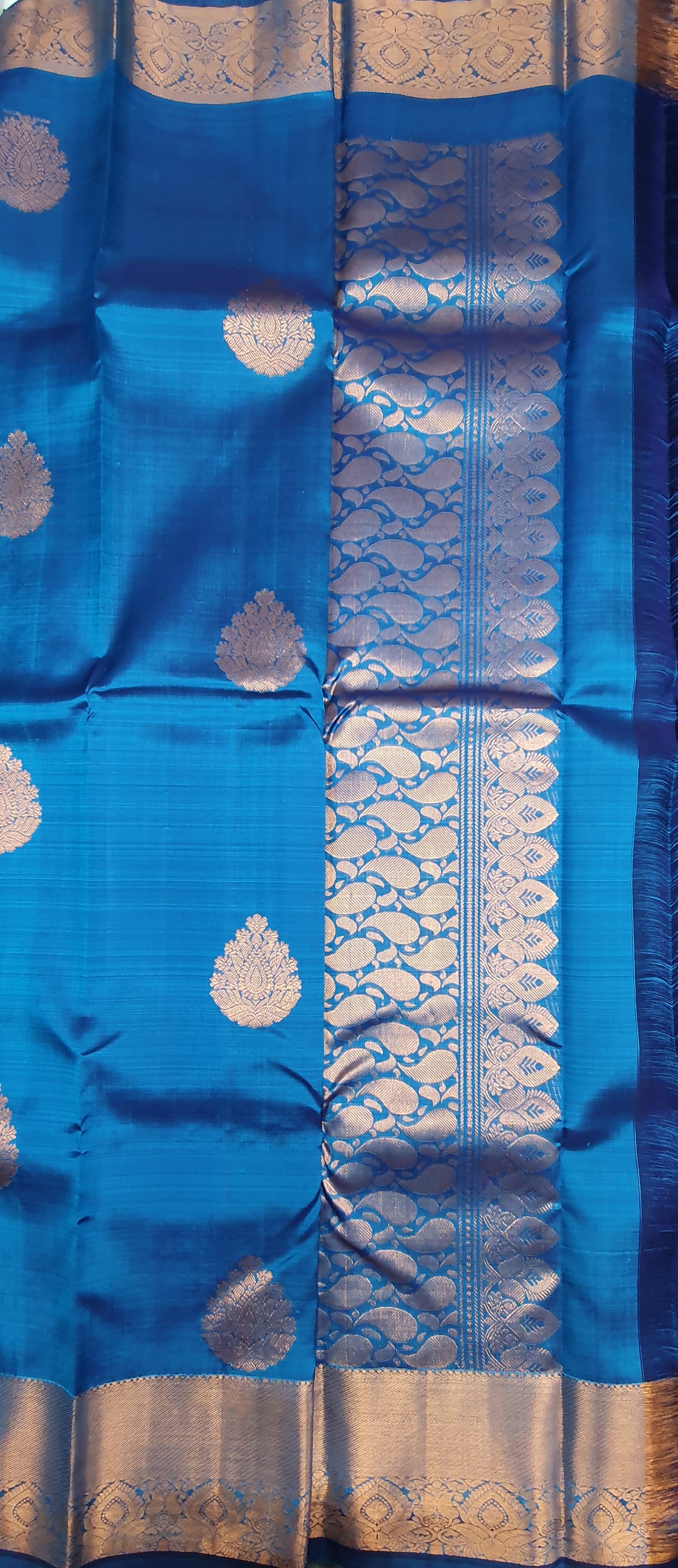 BLUE KANJIPURAM WITH COPPER ZARI
