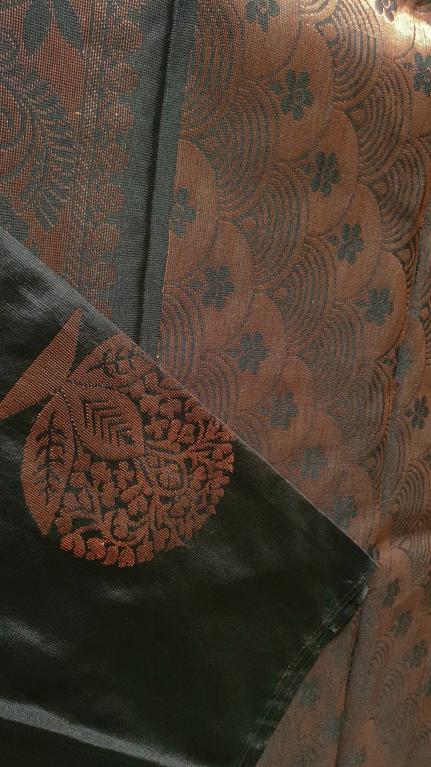 BLACK WITH COPPER ZARI MIXED SILK