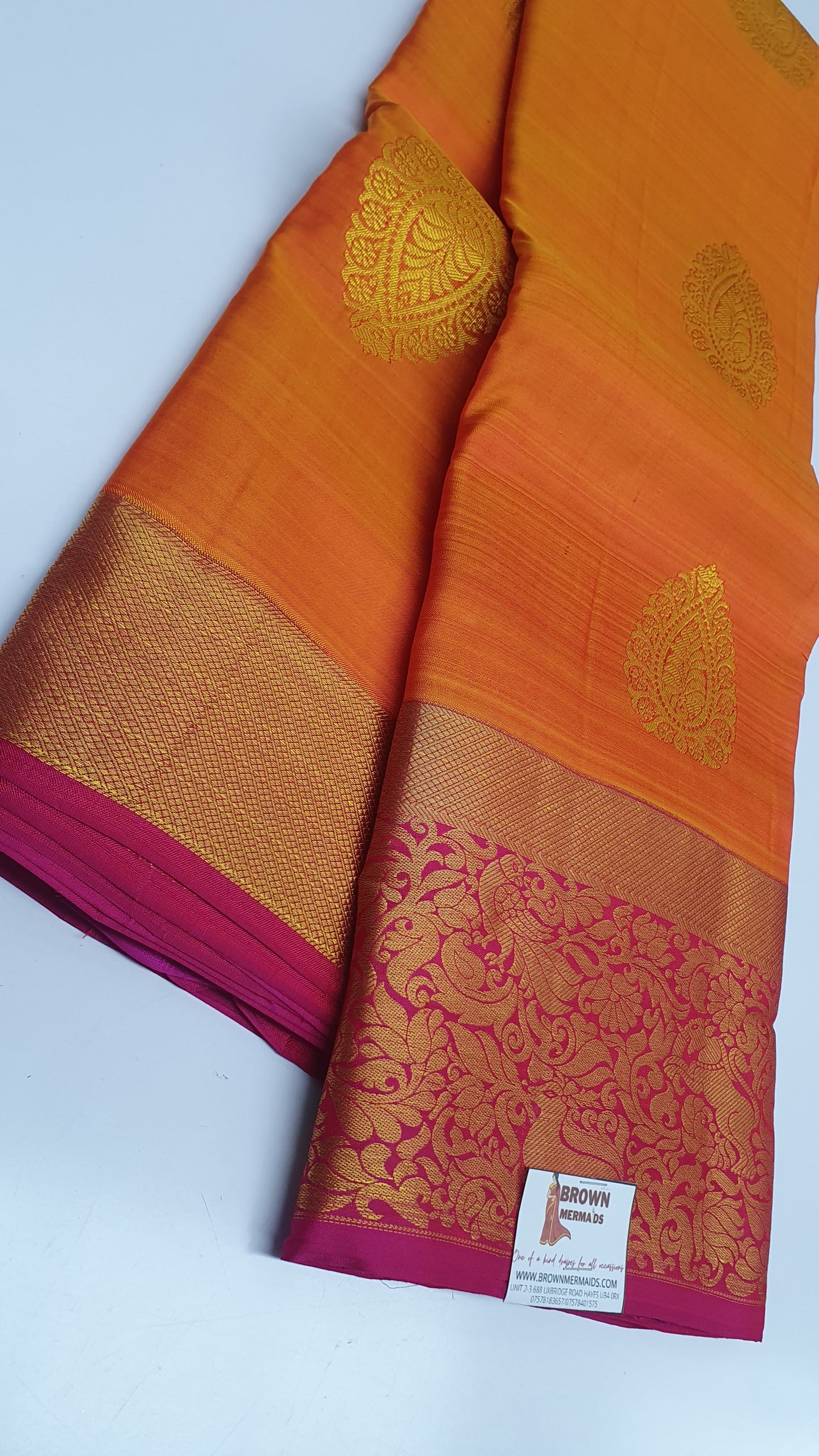 ORANGE & PINK PURE KANJIPURAM SILK SAREE