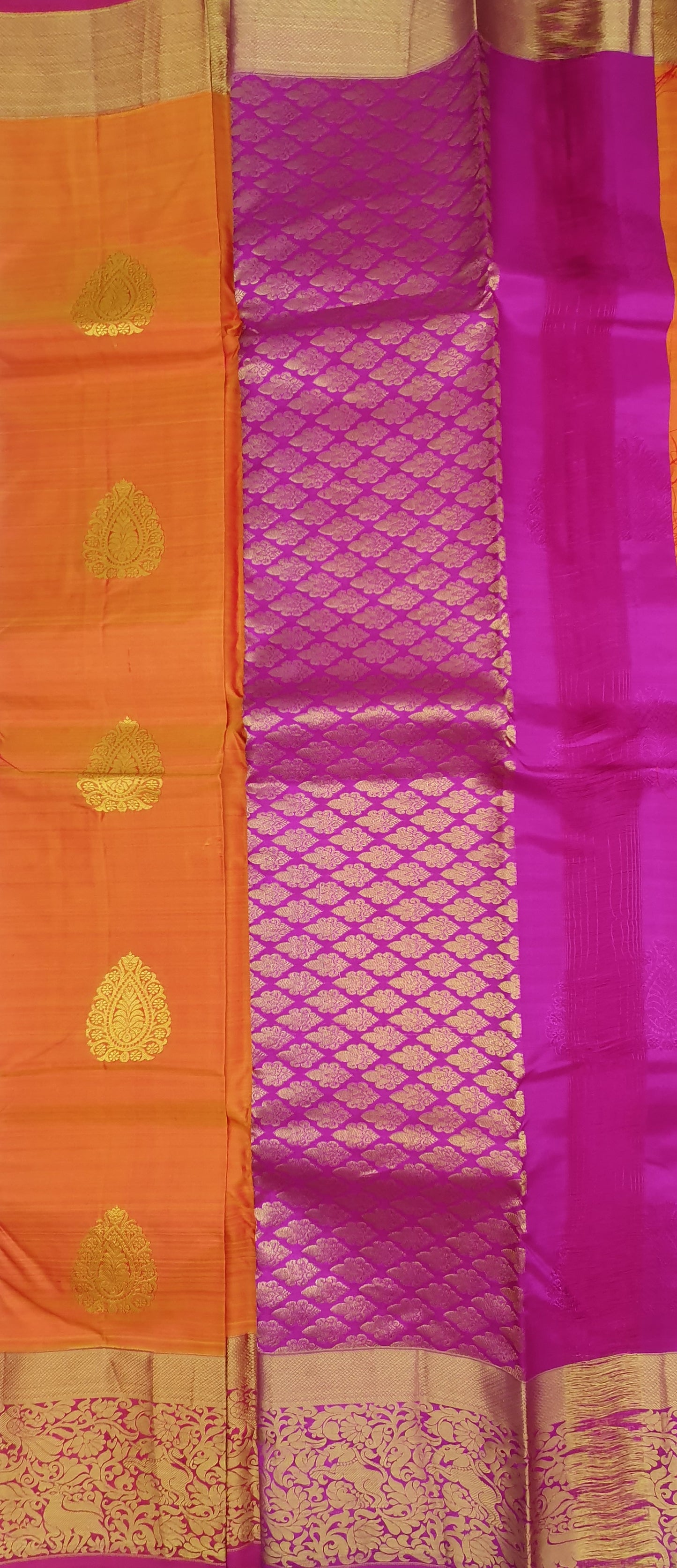 ORANGE & PINK PURE KANJIPURAM SILK SAREE