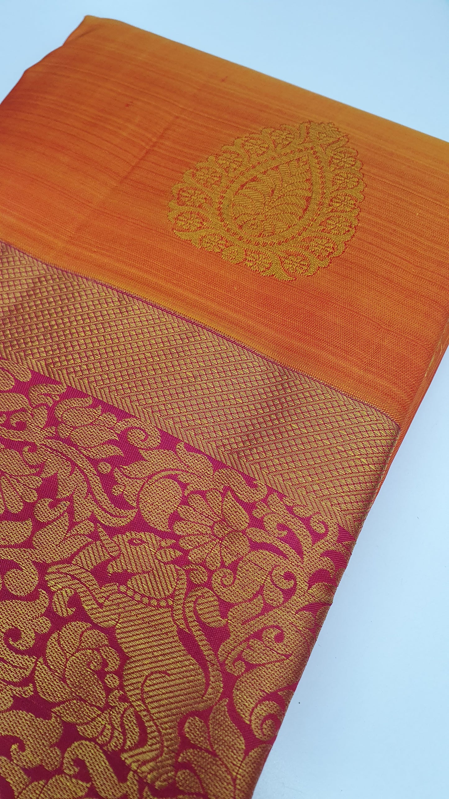 ORANGE & PINK PURE KANJIPURAM SILK SAREE