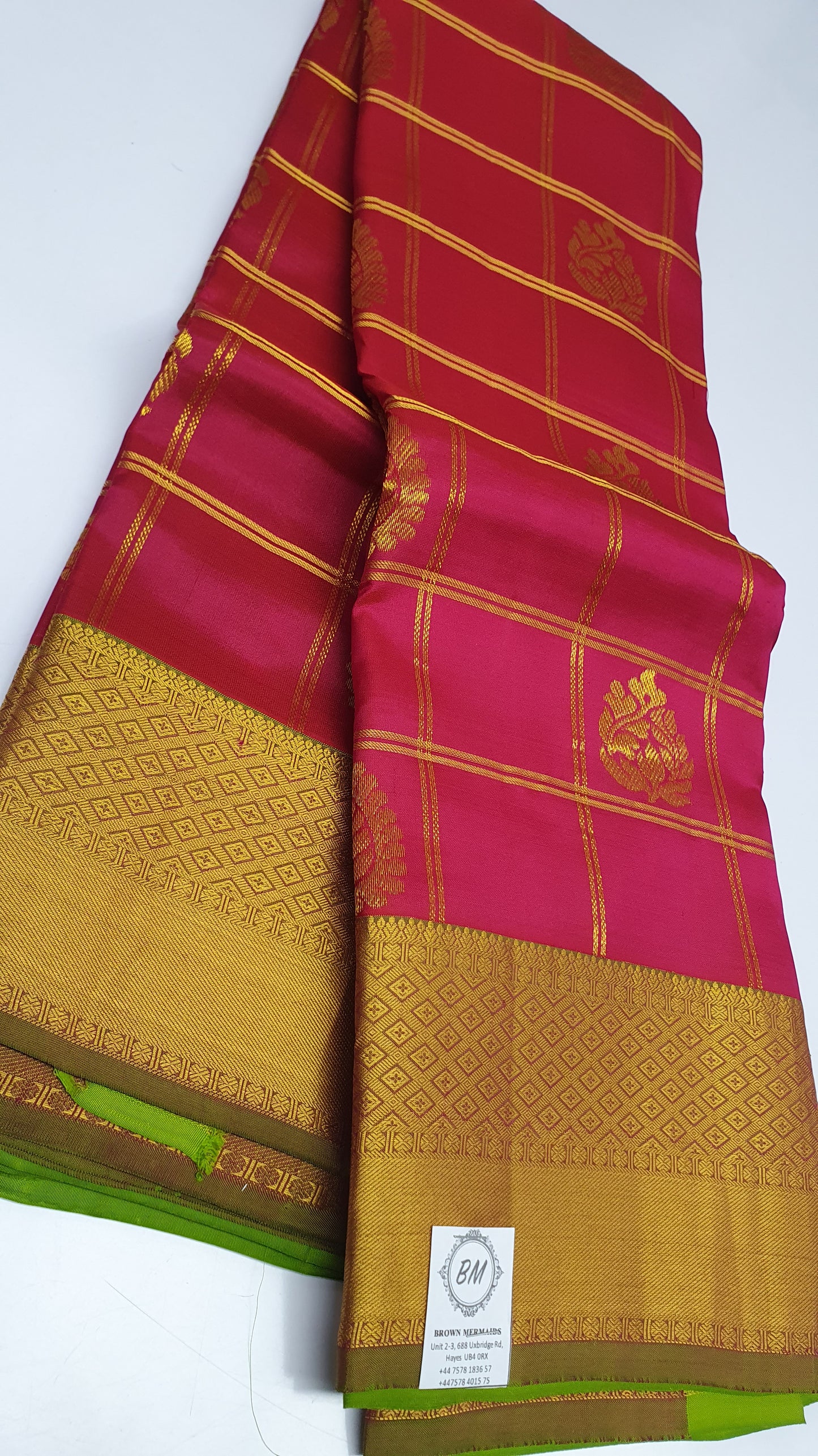 PINK CHECKERED KANJIPURAM & GREEN