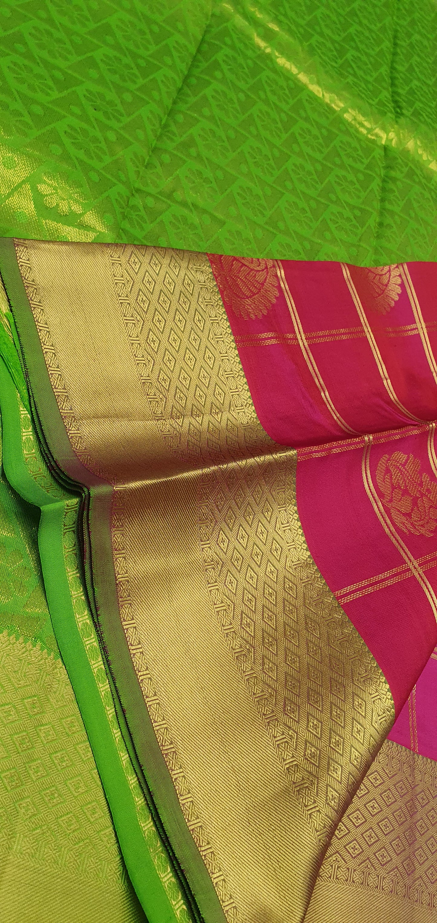 PINK CHECKERED KANJIPURAM & GREEN