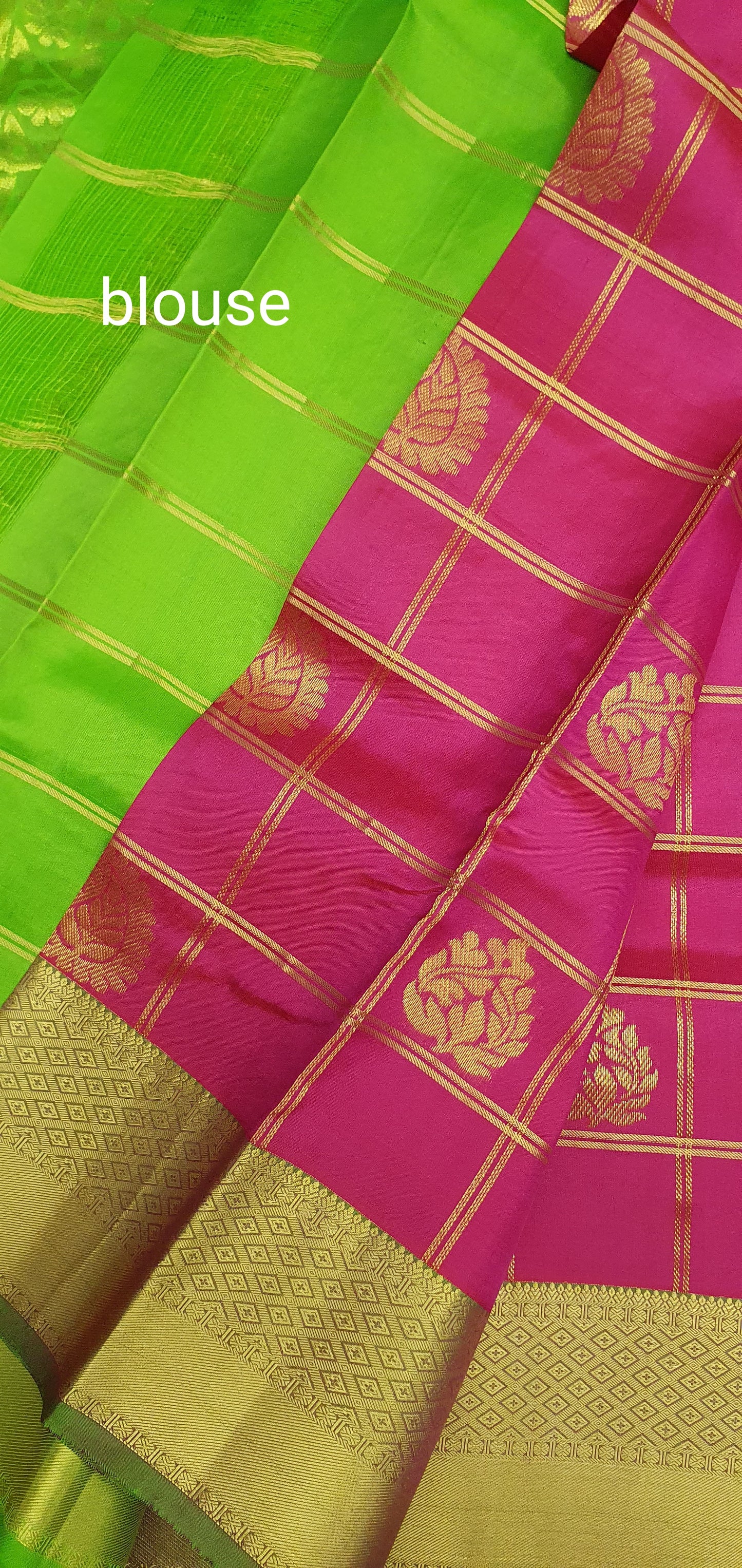 PINK CHECKERED KANJIPURAM & GREEN