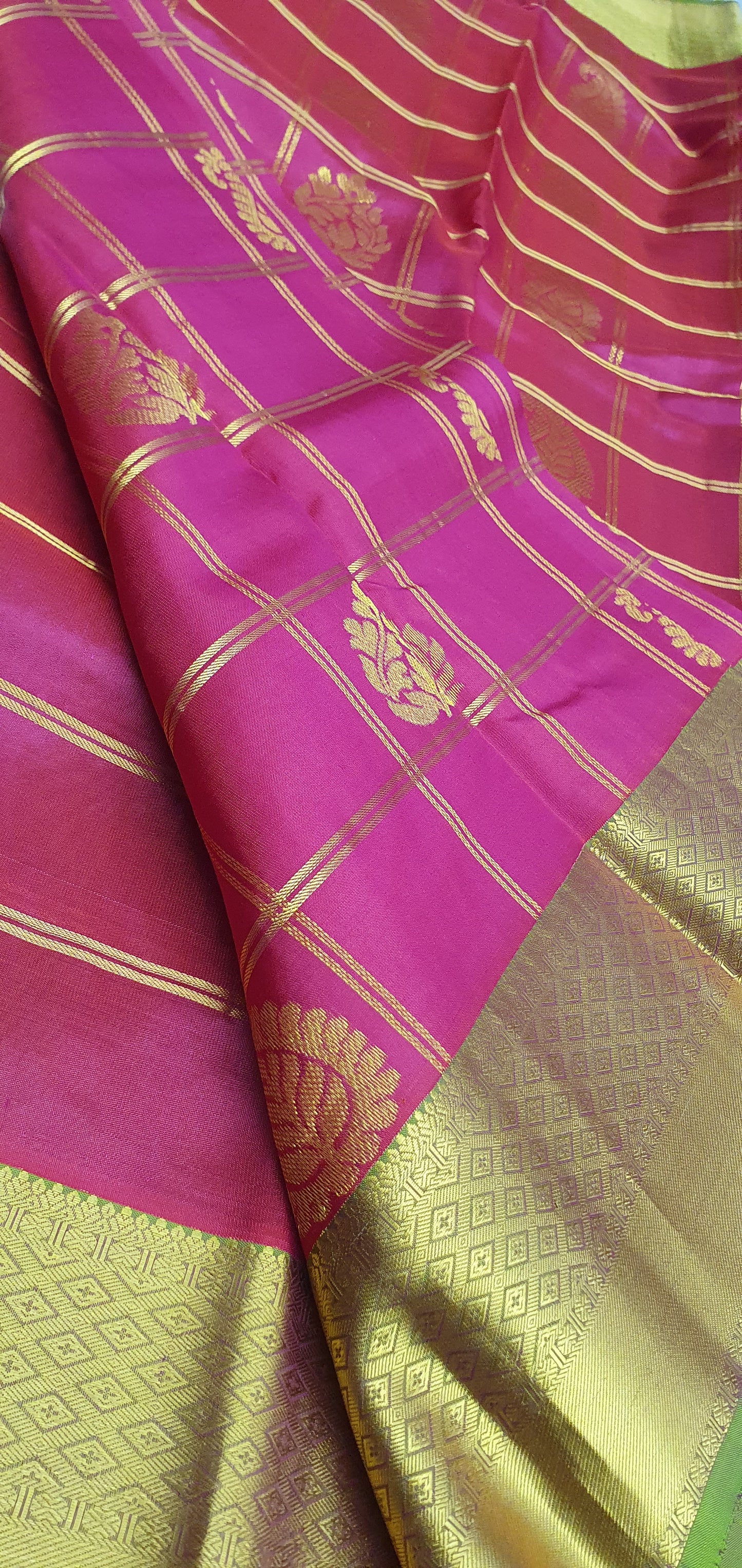 PINK CHECKERED KANJIPURAM & GREEN