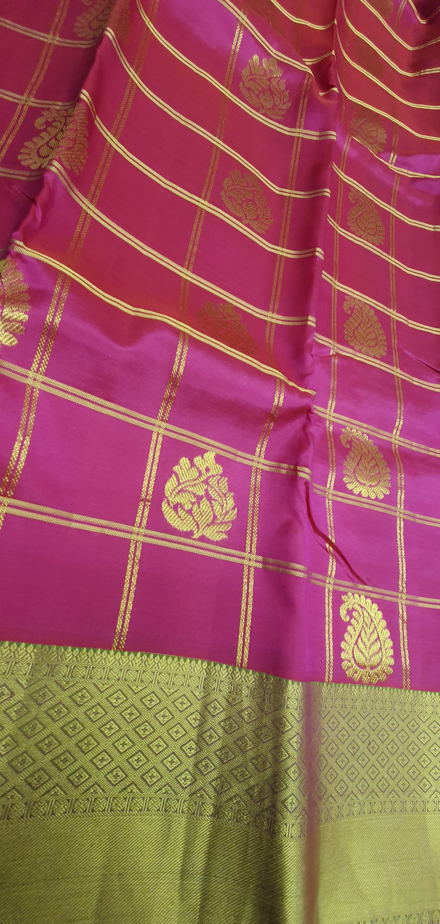 PINK CHECKERED KANJIPURAM & GREEN