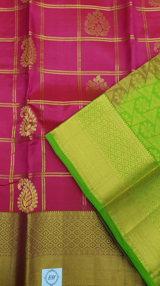 PINK CHECKERED KANJIPURAM & GREEN