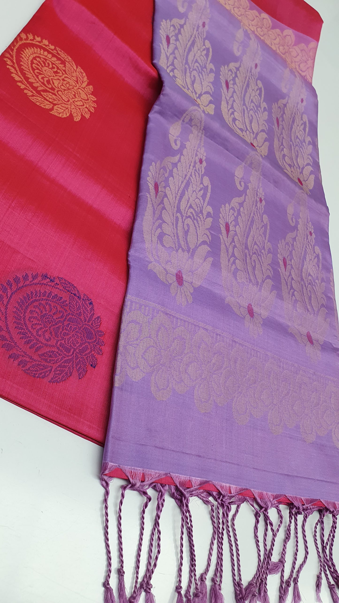 HOT PINK & LILAC KANJIPURAM SOFT SILK