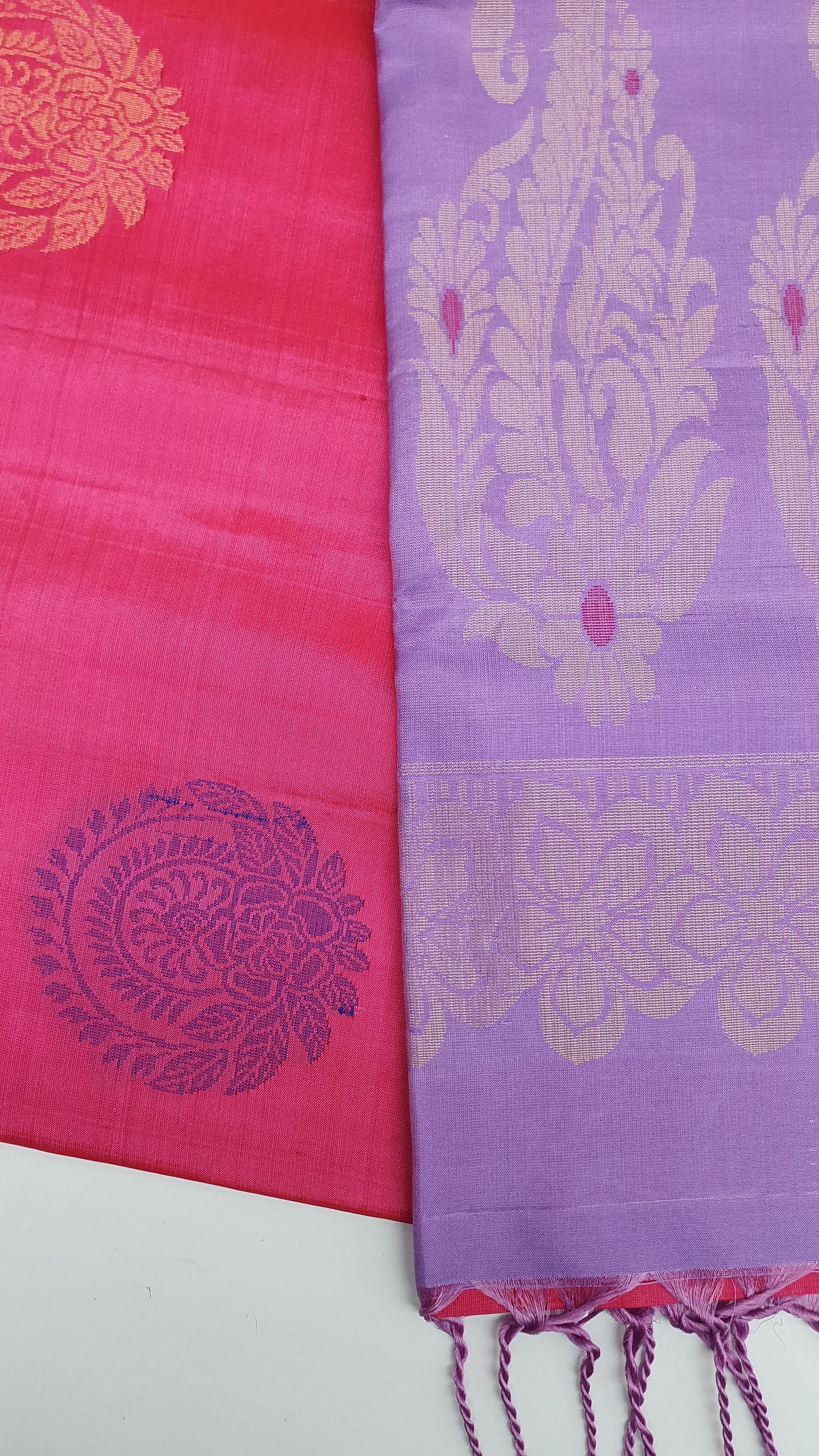 HOT PINK & LILAC KANJIPURAM SOFT SILK