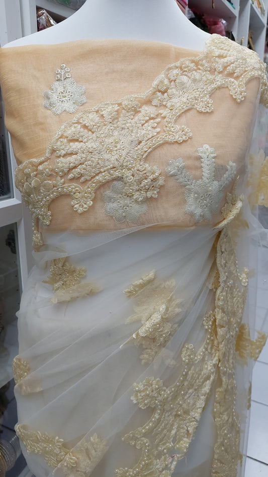 CREAM NET SAREE