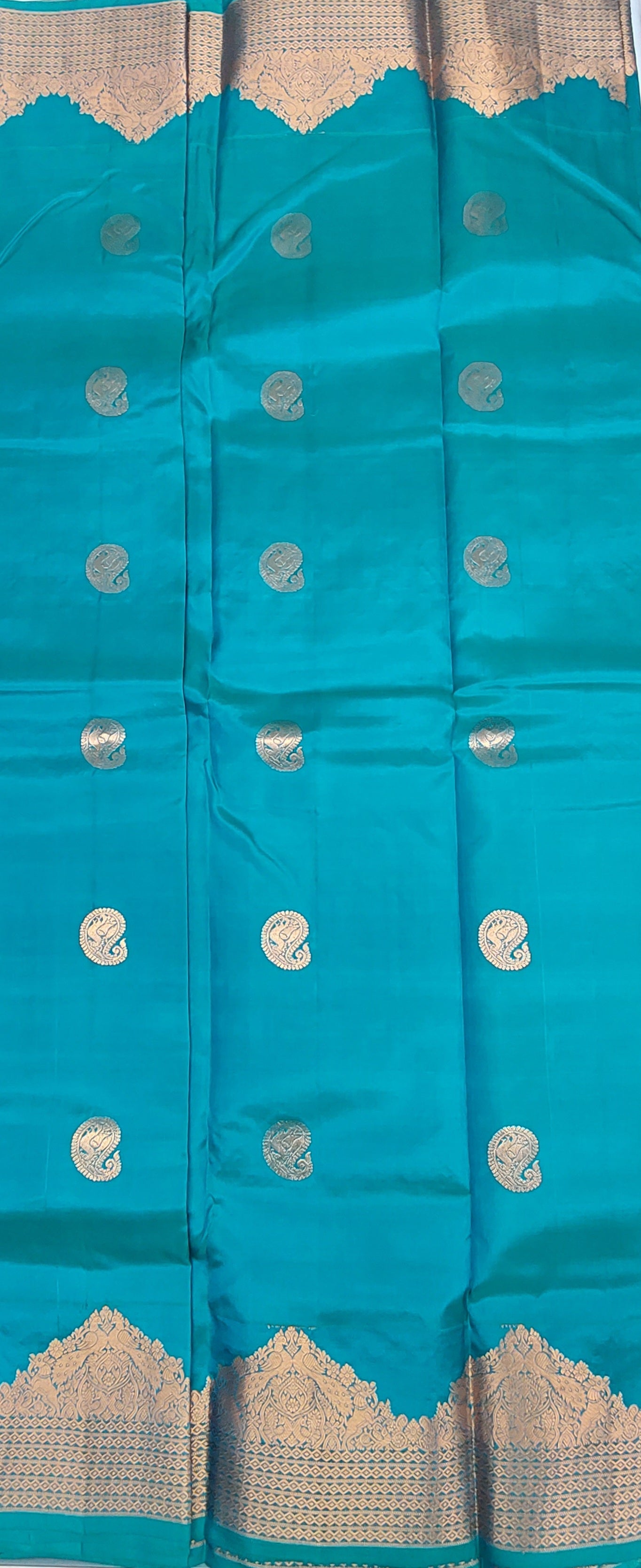 PACIFIC BLUE & DARK PLUM KANJIPURAM