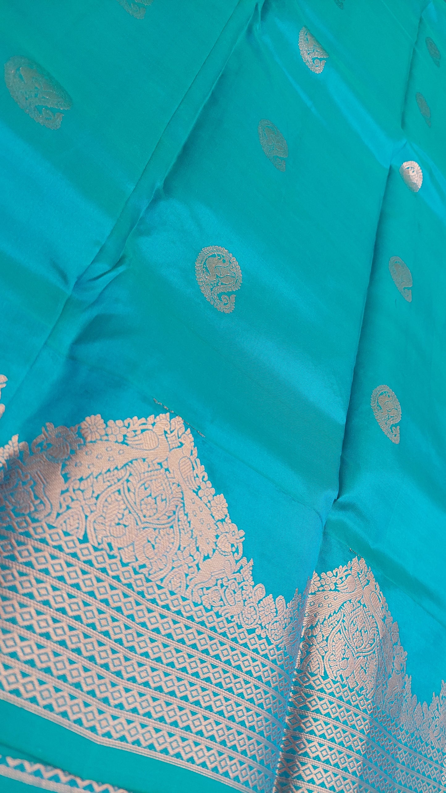 PACIFIC BLUE & DARK PLUM KANJIPURAM