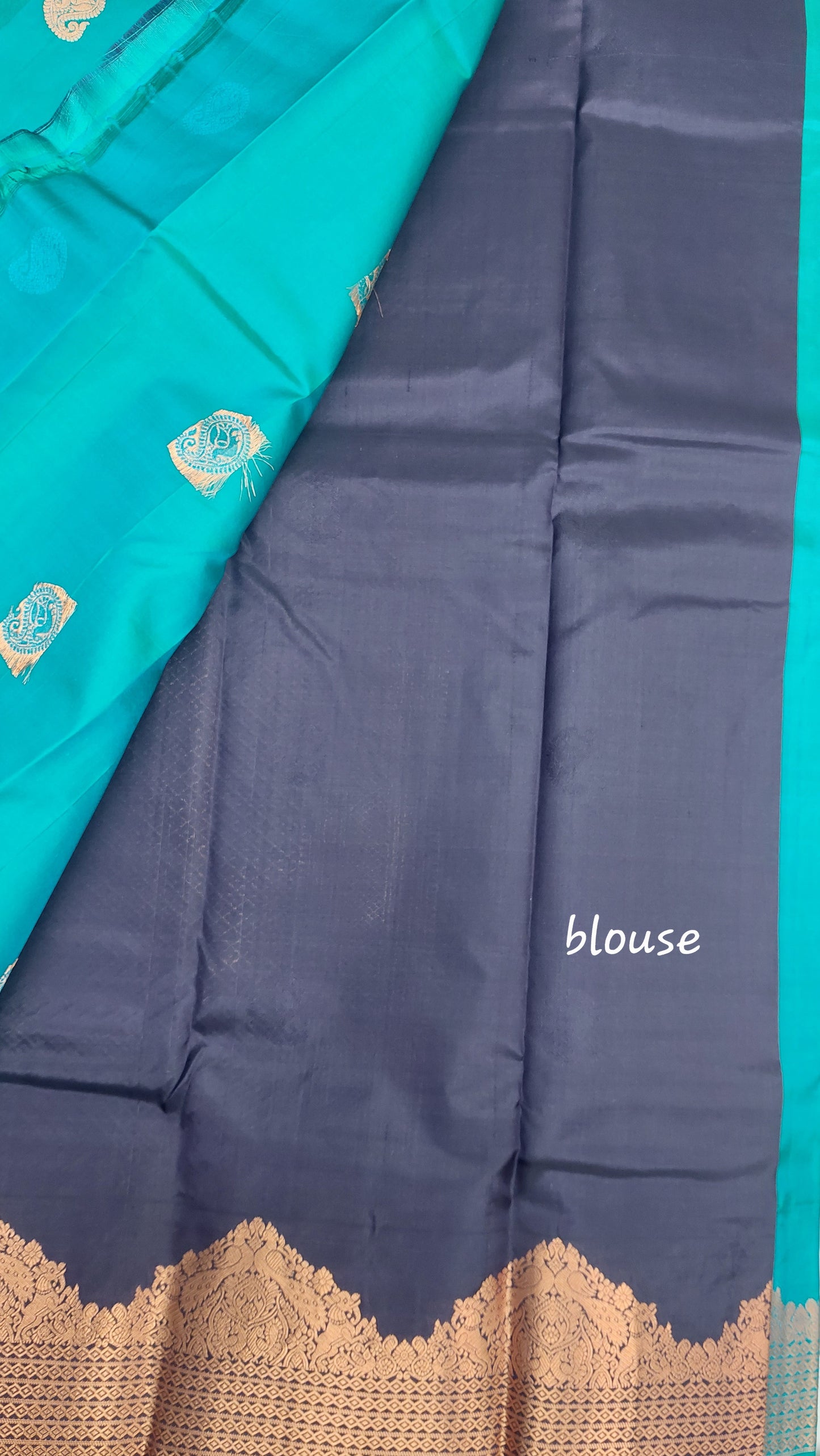 PACIFIC BLUE & DARK PLUM KANJIPURAM