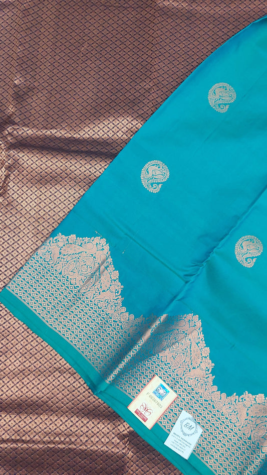 PACIFIC BLUE & DARK PLUM KANJIPURAM