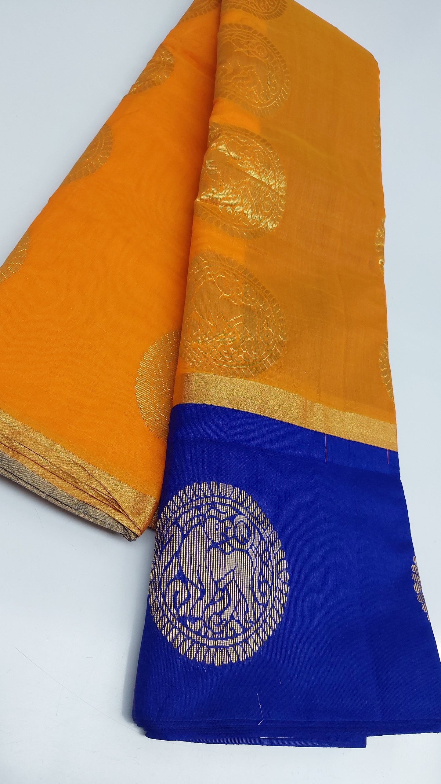 ORANGE & ROYAL BLUE COTTON SAREE