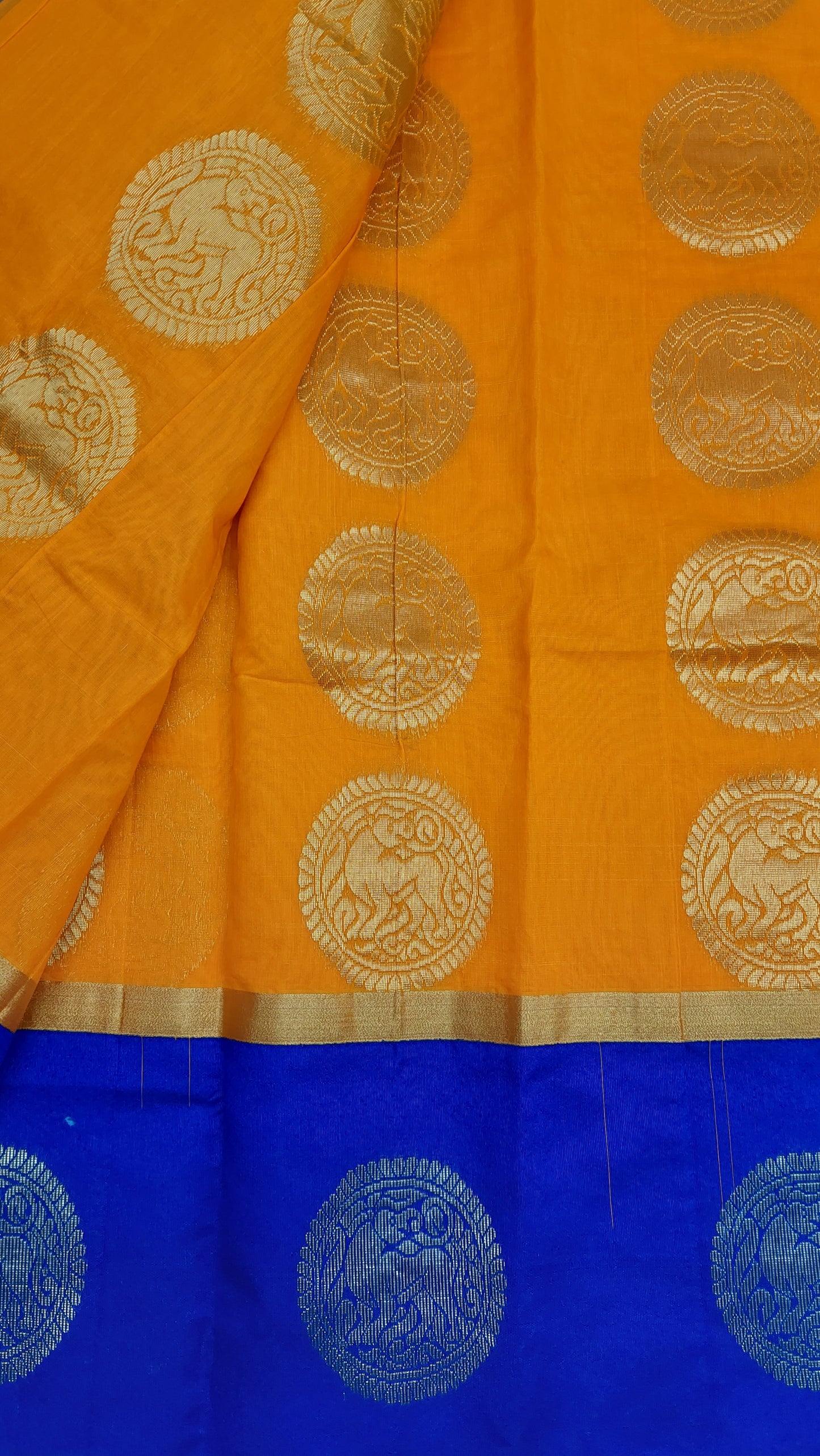 ORANGE & ROYAL BLUE COTTON SAREE