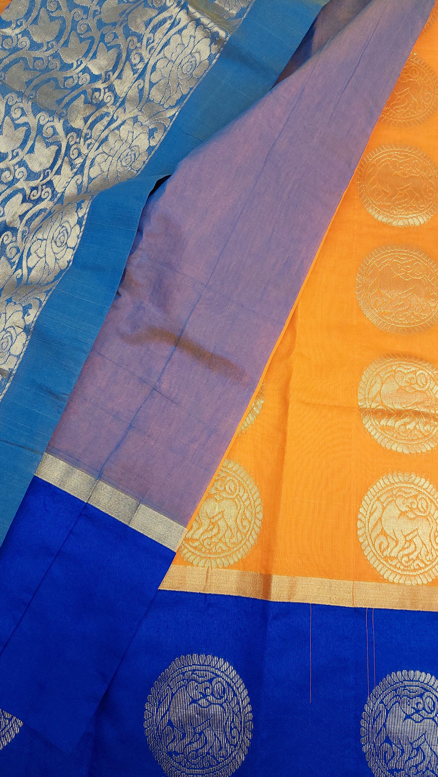 ORANGE & ROYAL BLUE COTTON SAREE