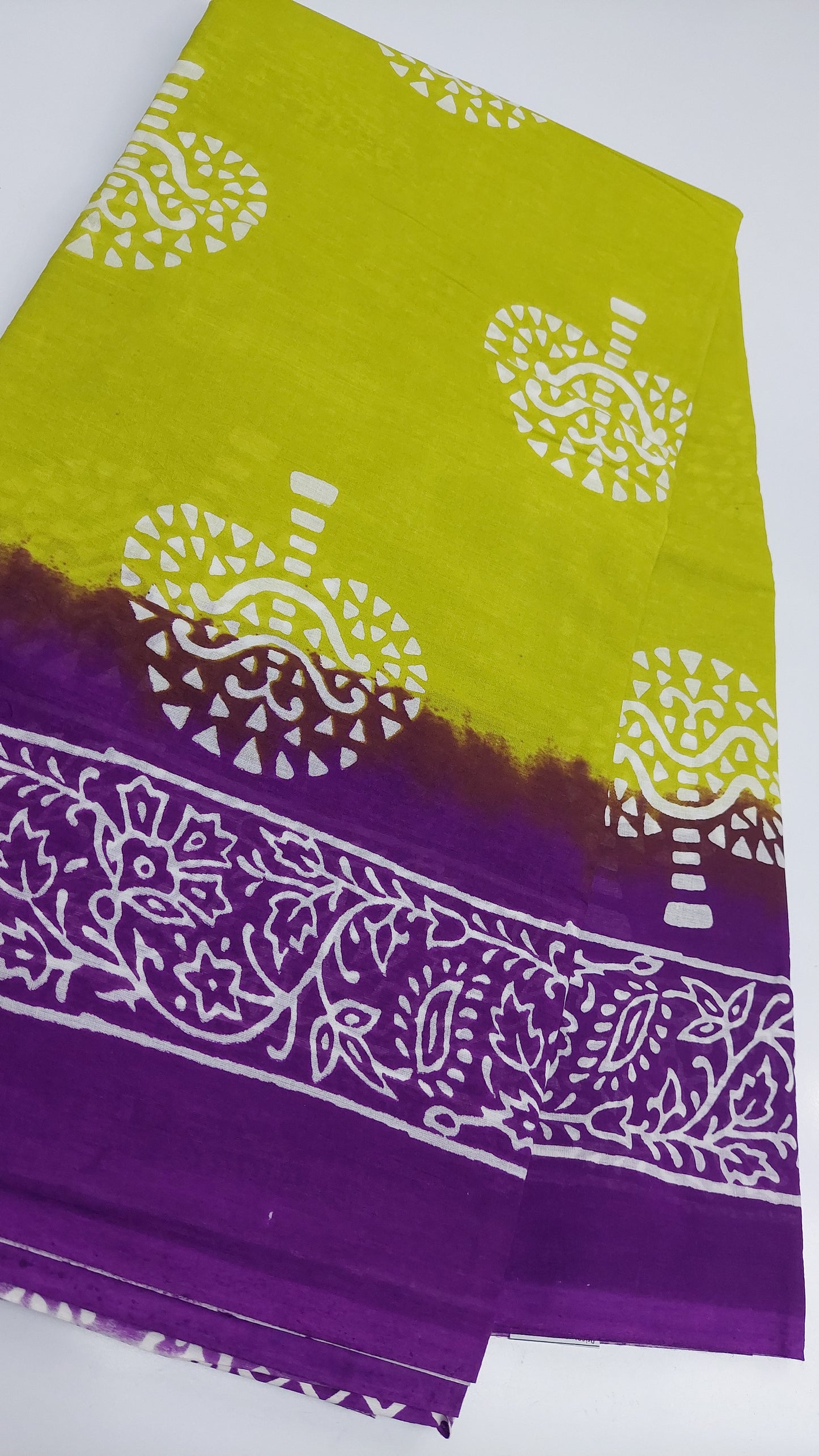 GREEN & PURPLE BLOCK PRINT SAREE