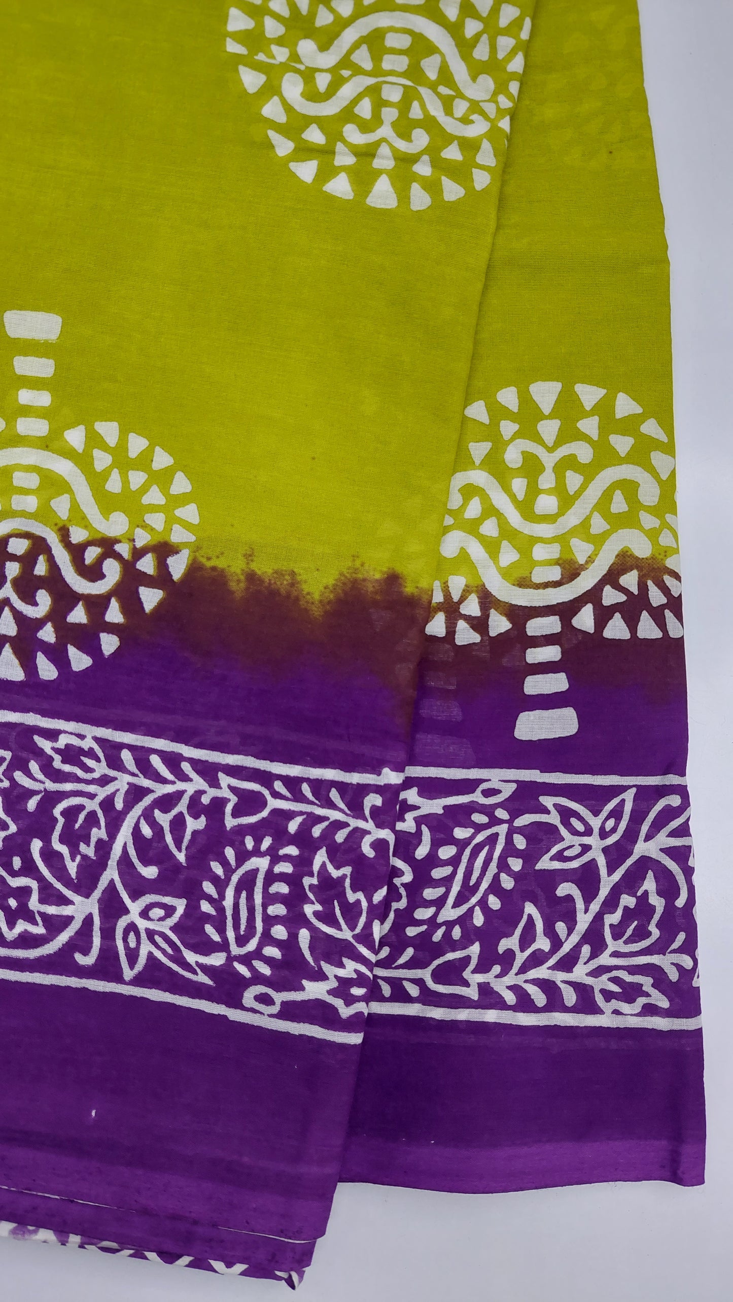 GREEN & PURPLE BLOCK PRINT SAREE