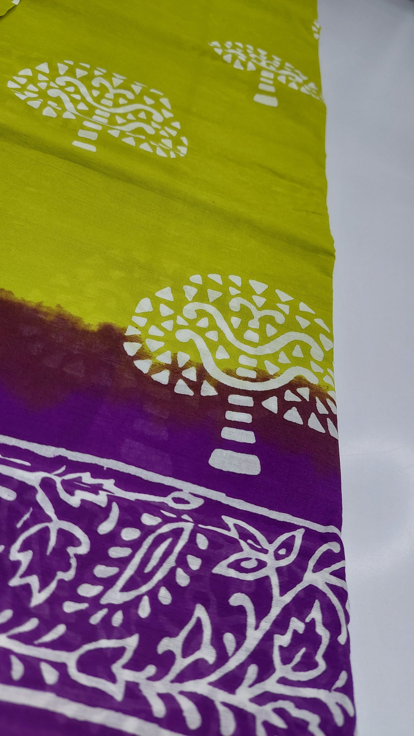 GREEN & PURPLE BLOCK PRINT SAREE