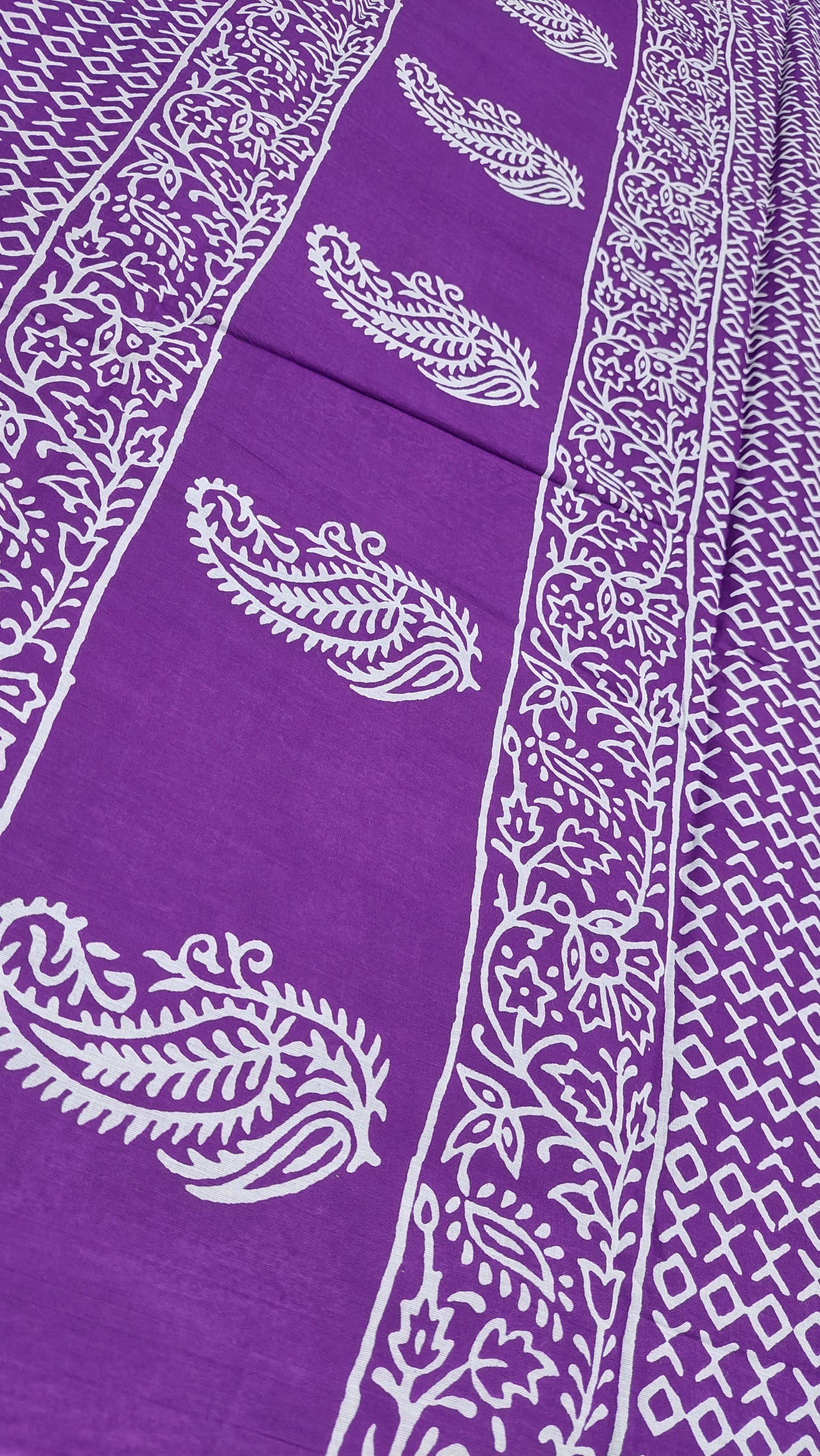 GREEN & PURPLE BLOCK PRINT SAREE