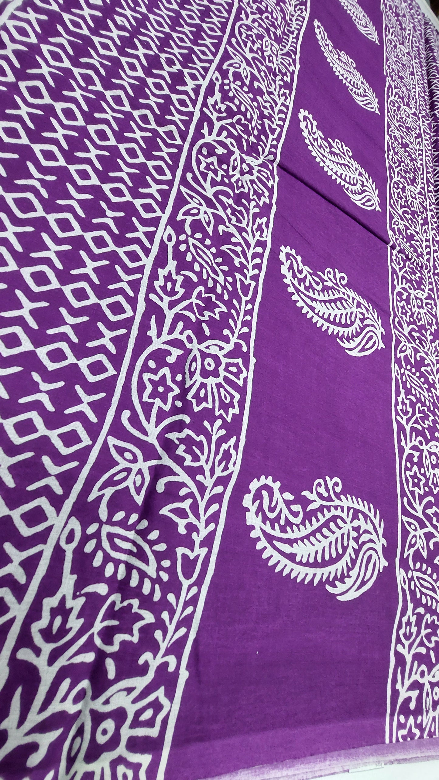 GREEN & PURPLE BLOCK PRINT SAREE