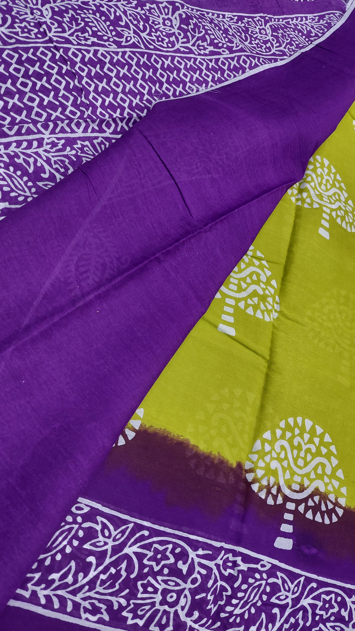 GREEN & PURPLE BLOCK PRINT SAREE