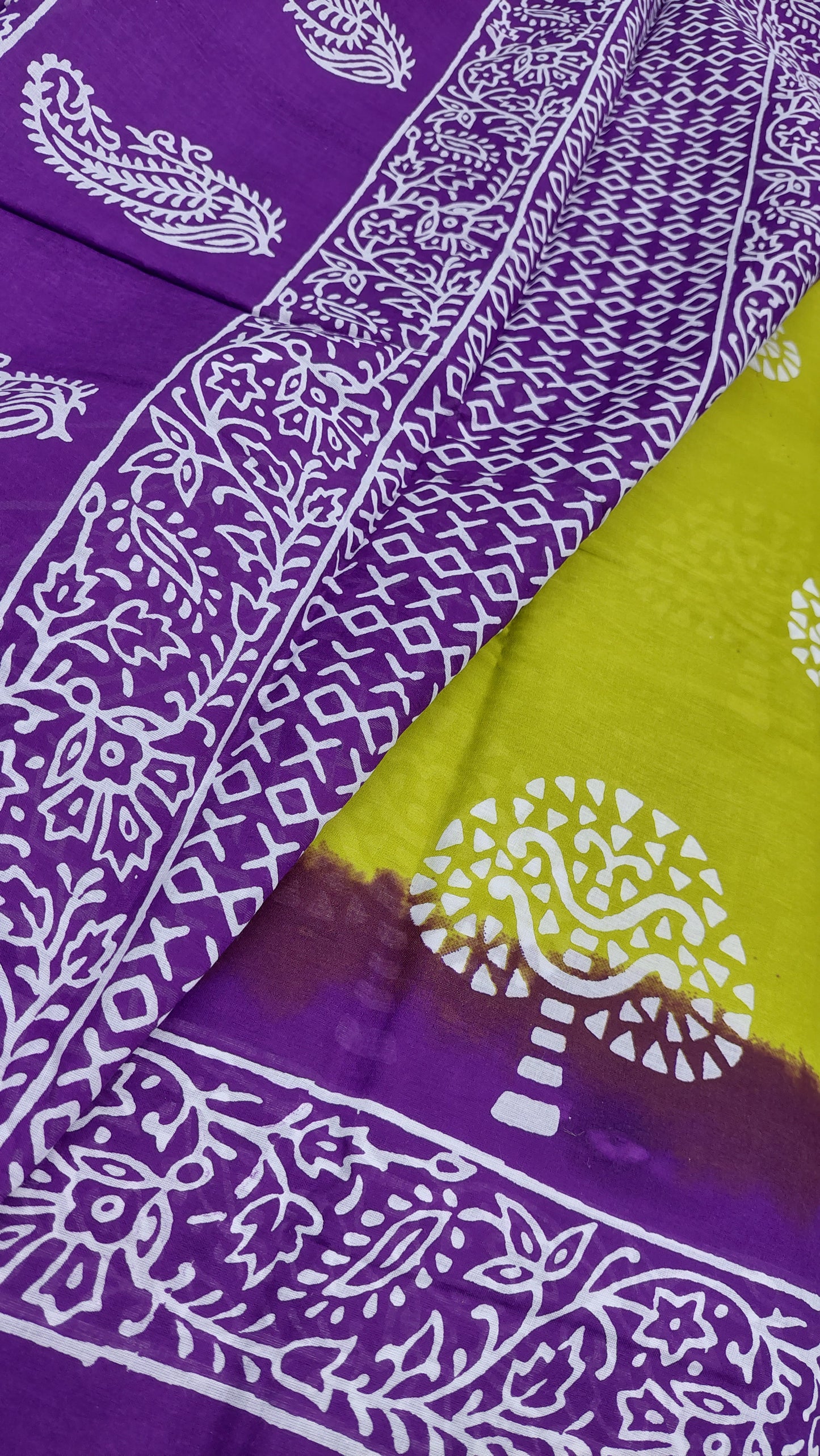 GREEN & PURPLE BLOCK PRINT SAREE