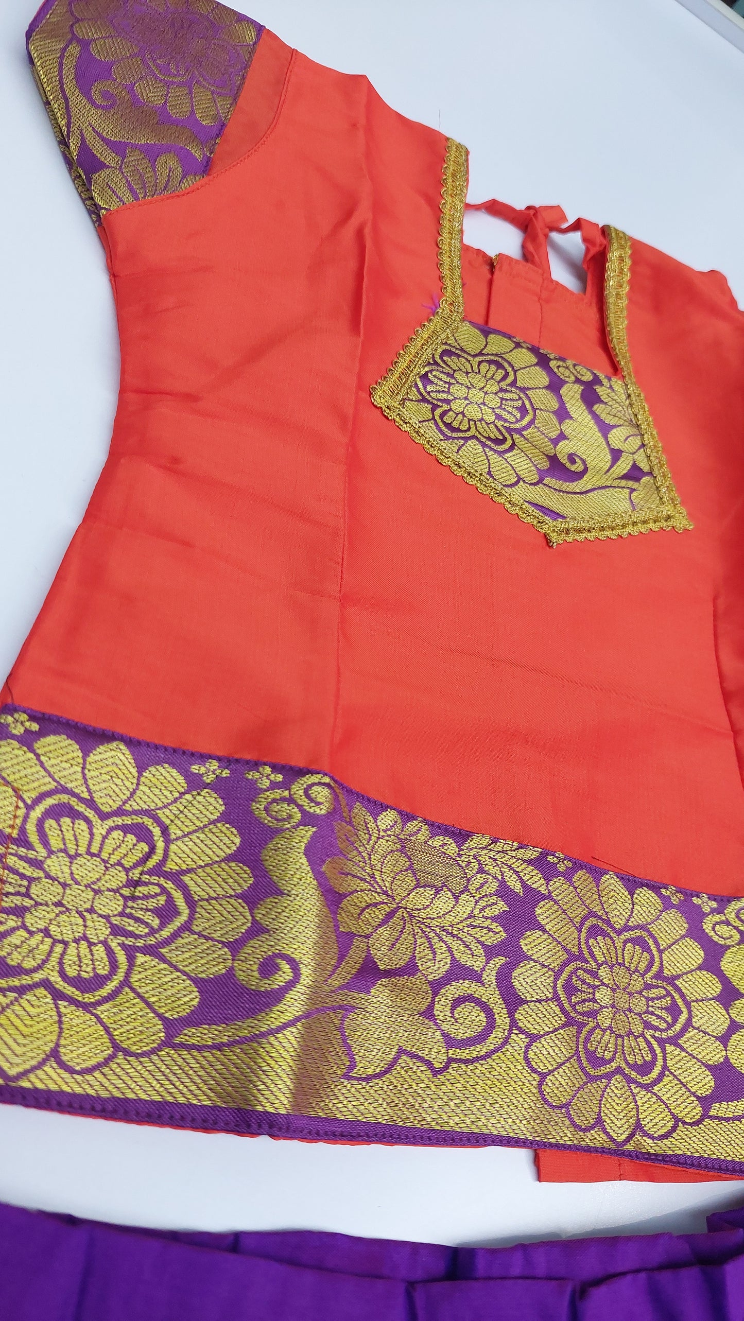 ORANGE & PURPLE BLOUSE & SKIRT பாவாடை சட்டை