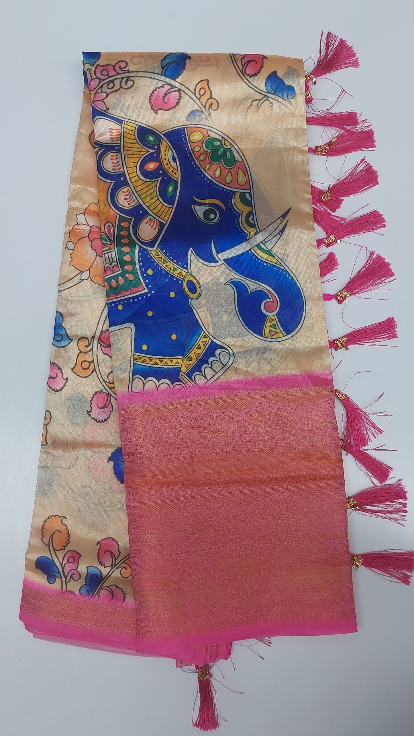 PEACH & PINK PRINTED ORGANZA SAREE