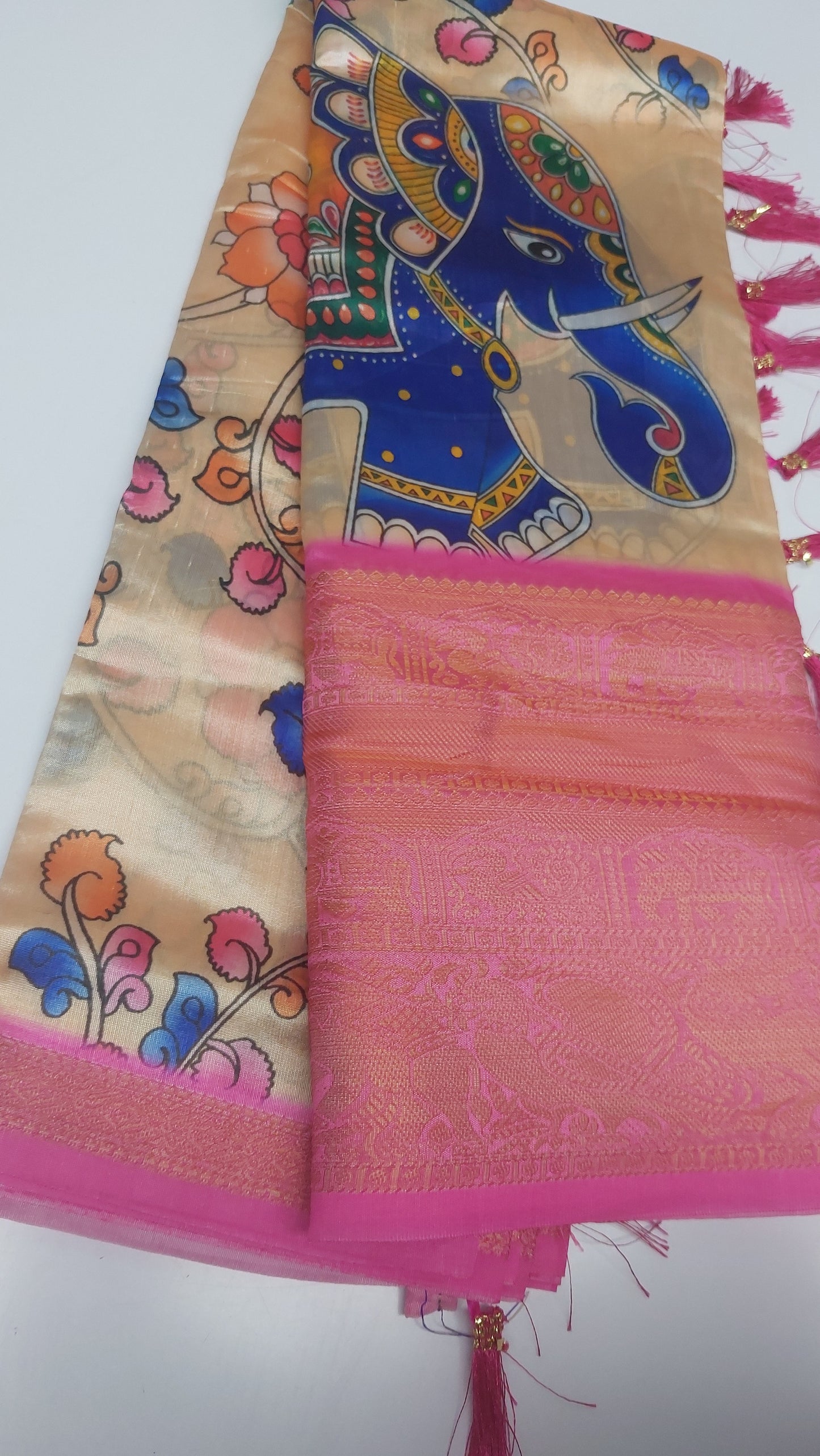 PEACH & PINK PRINTED ORGANZA SAREE